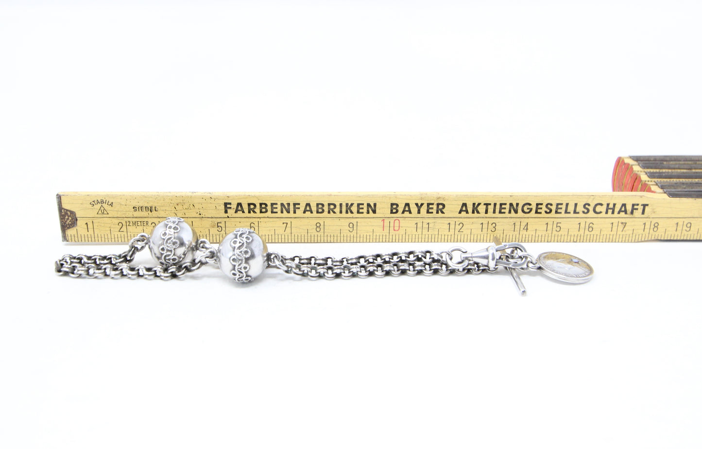 Antique Continental Solid Silver Albertina Fancy Link Sardonyx Coin Chain 11'' 17g