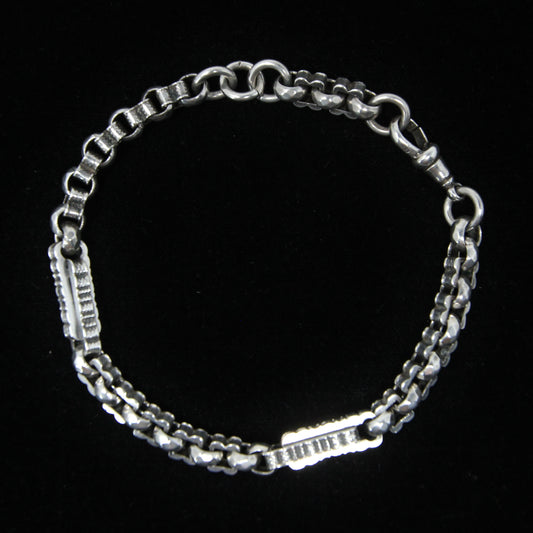 Antique Solid Sterling Silver Fancy Cable Trombone Link Chain Bracelet 8.75'' 17g