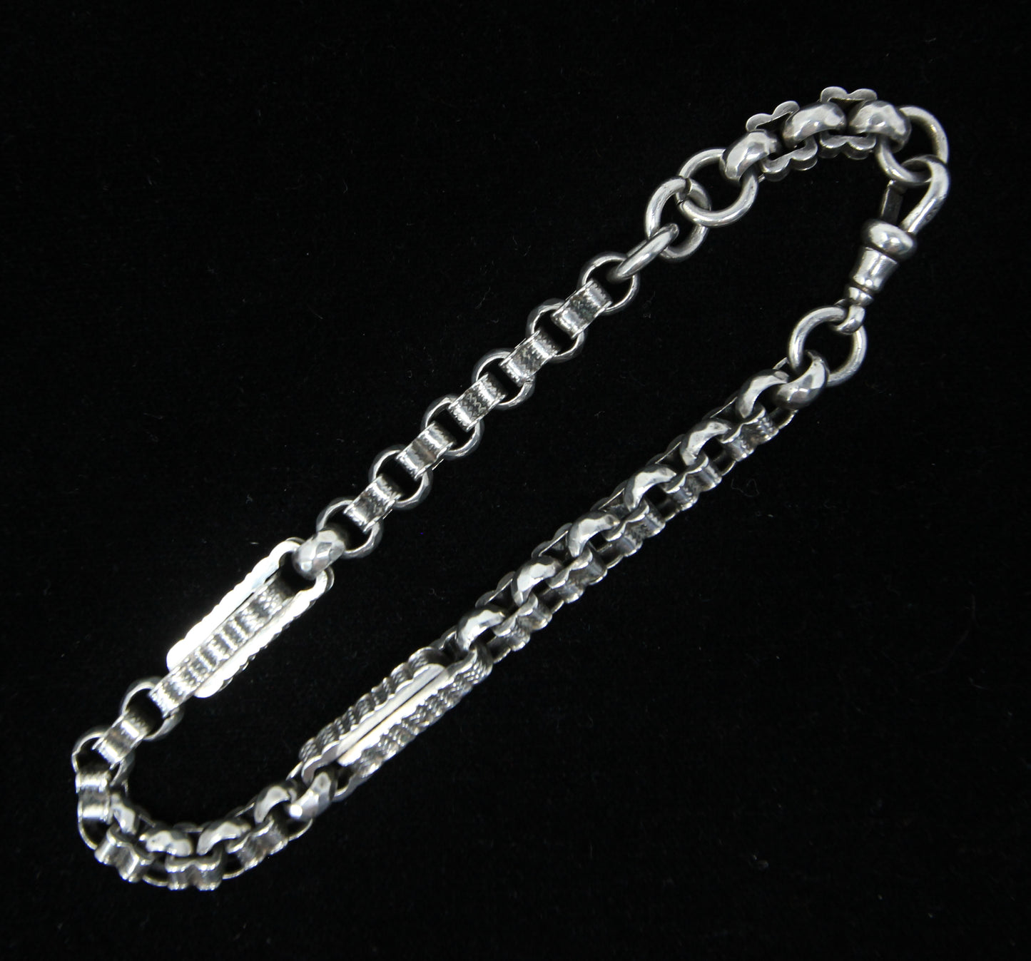 Antique Solid Sterling Silver Fancy Cable Trombone Link Chain Bracelet 8.75'' 17g