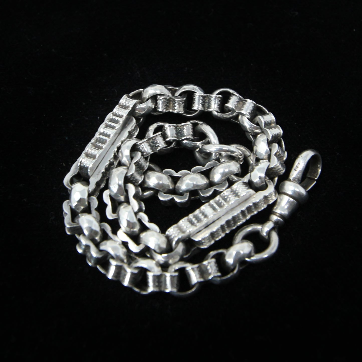 Antique Solid Sterling Silver Fancy Cable Trombone Link Chain Bracelet 8.75'' 17g