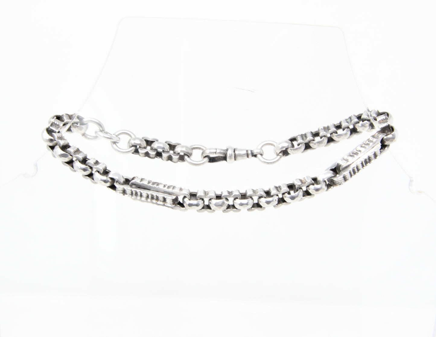 Antique Solid Sterling Silver Fancy Cable Trombone Link Chain Bracelet 8.75'' 17g