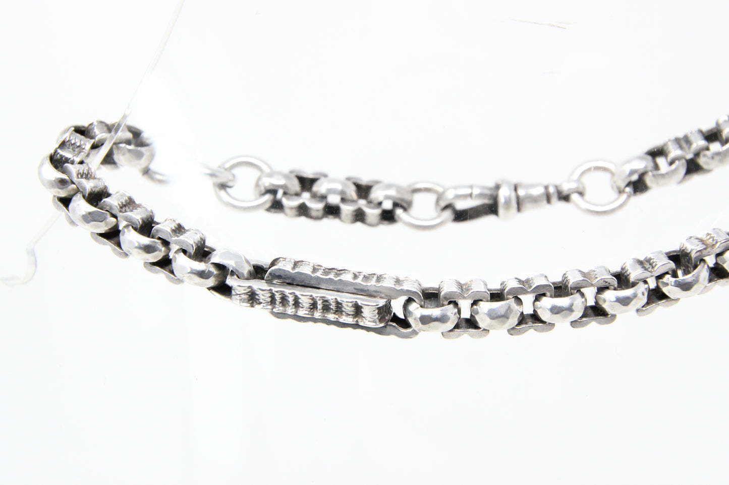 Antique Solid Sterling Silver Fancy Cable Trombone Link Chain Bracelet 8.75'' 17g