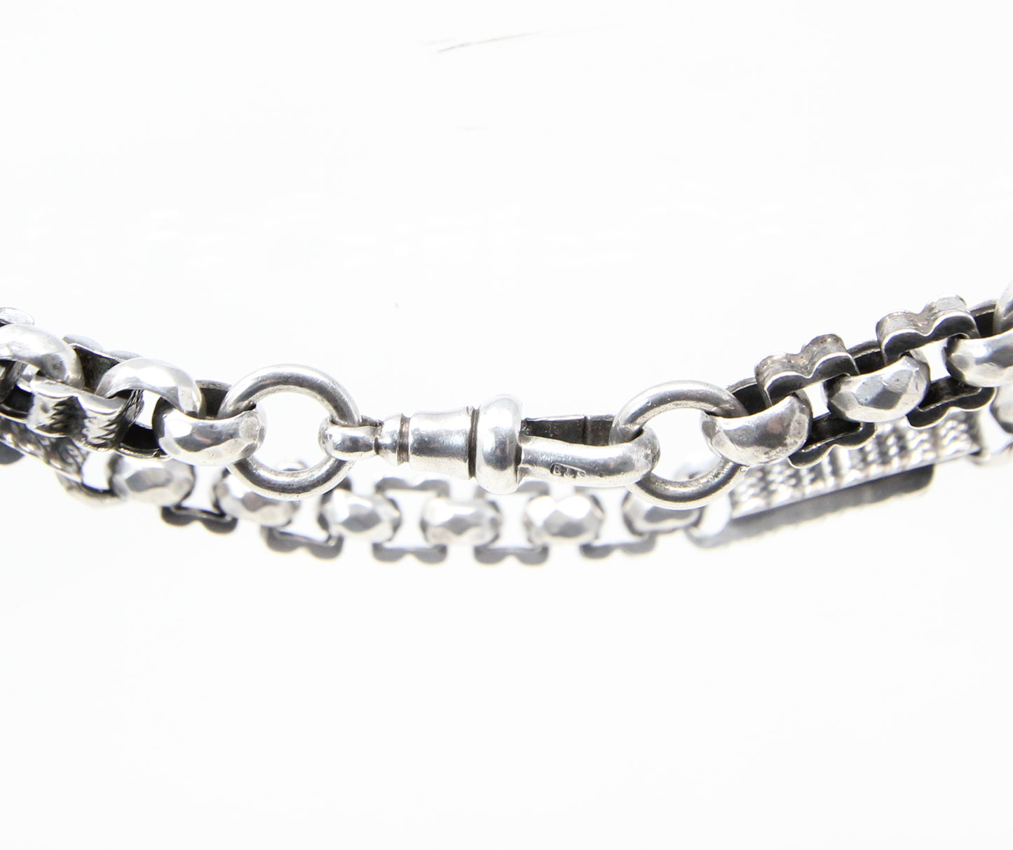 Antique Solid Sterling Silver Fancy Cable Trombone Link Chain Bracelet 8.75'' 17g
