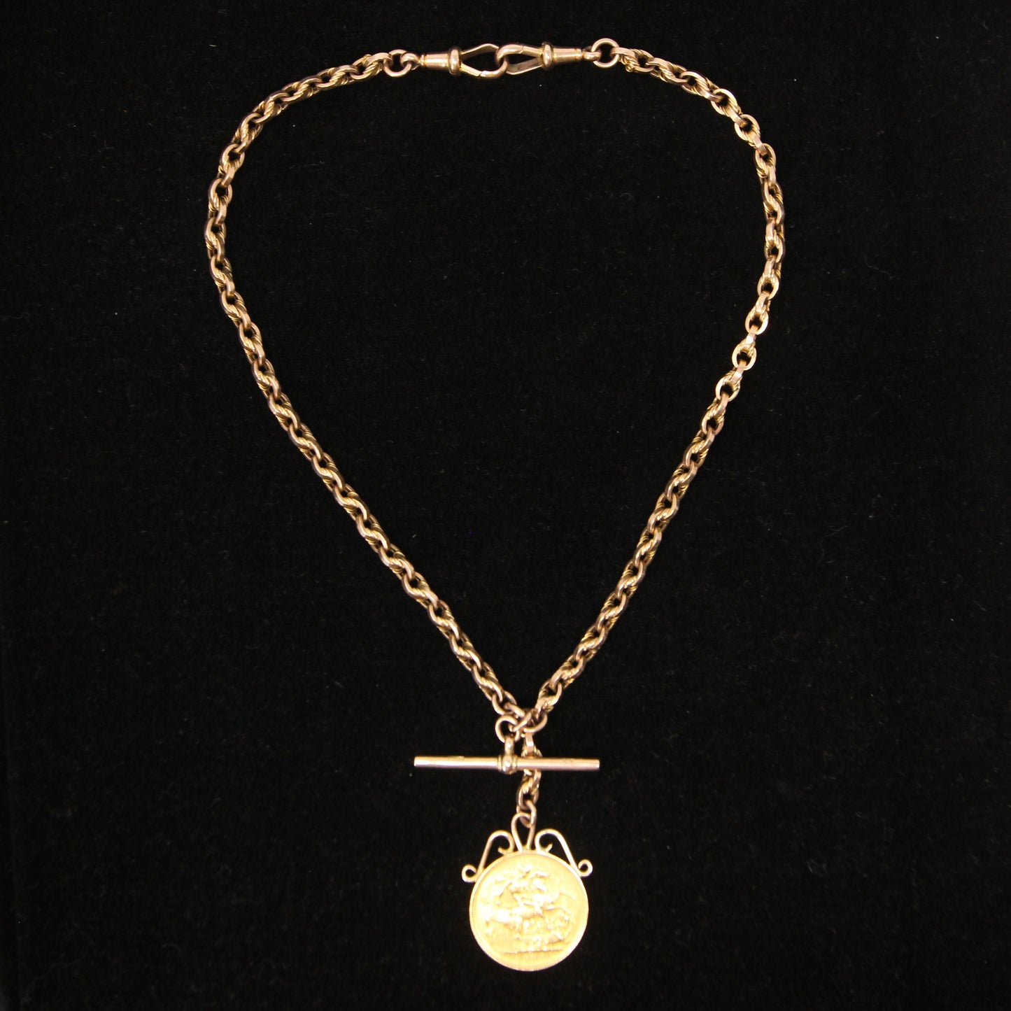 Antique Solid 9ct 9k Gold 22Ct Full Melbourne Sovereign Double Albert Lovers Knot Chain Necklace 14.25''
