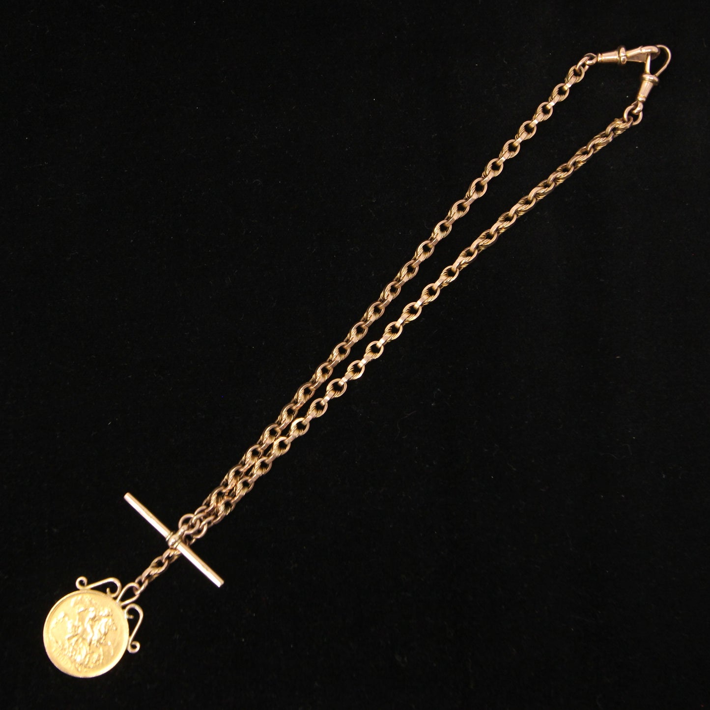Antique Solid 9ct 9k Gold 22Ct Full Melbourne Sovereign Double Albert Lovers Knot Chain Necklace 14.25''