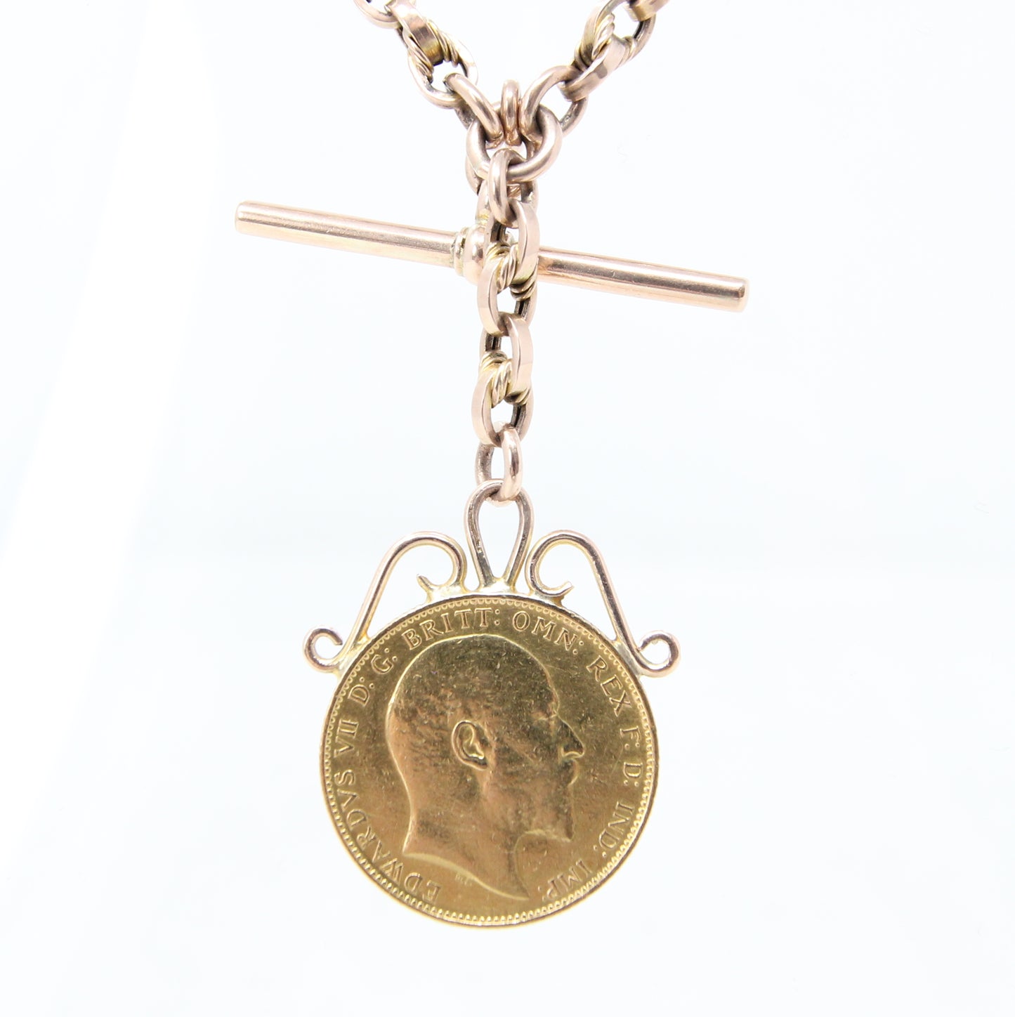 Antique Solid 9ct 9k Gold 22Ct Full Melbourne Sovereign Double Albert Lovers Knot Chain Necklace 14.25''