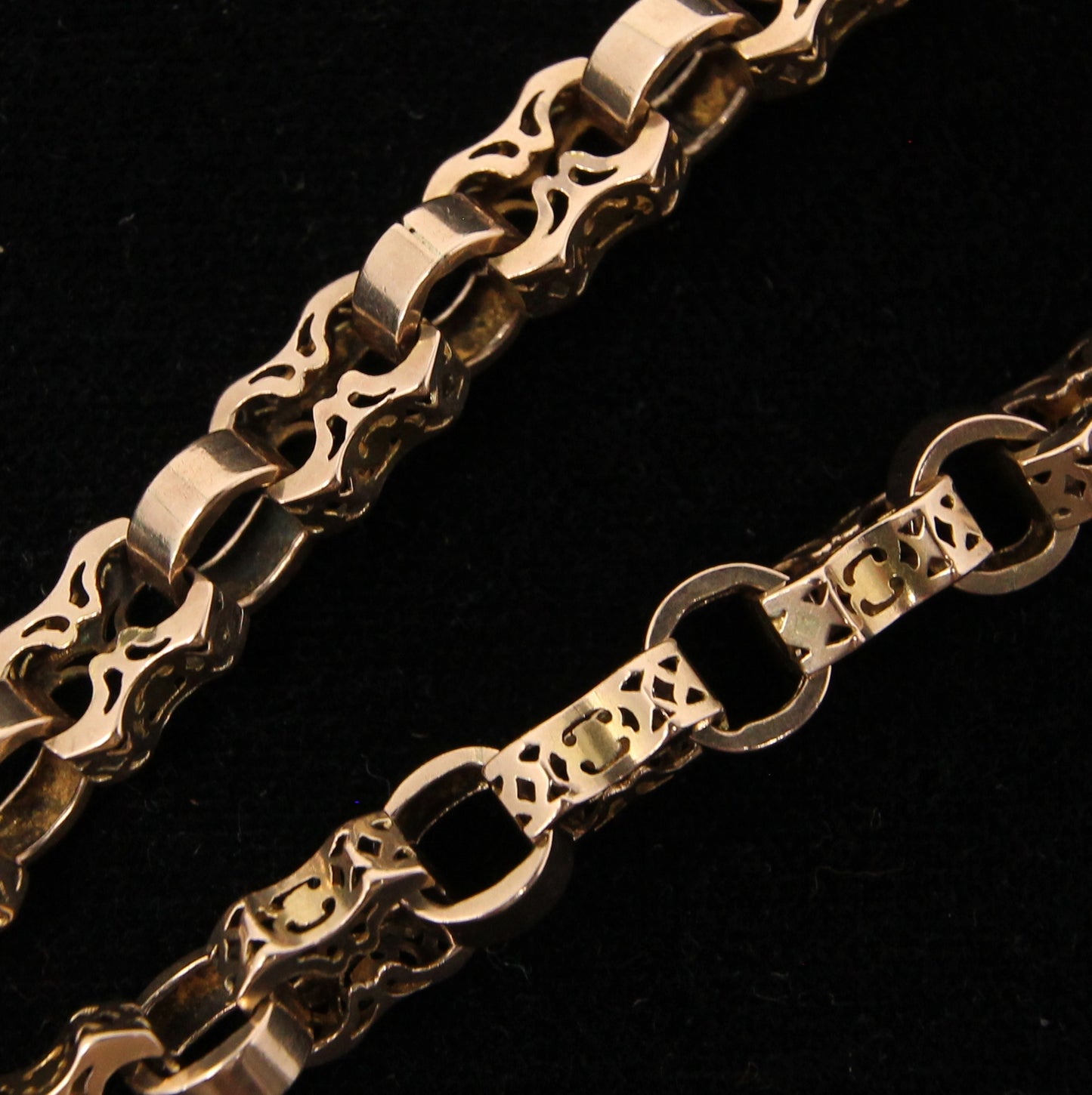 Antique Victorian Solid 9ct 9k Gold Fancy Belcher Chain Bracelet Extender Heart Padlock 7.75''