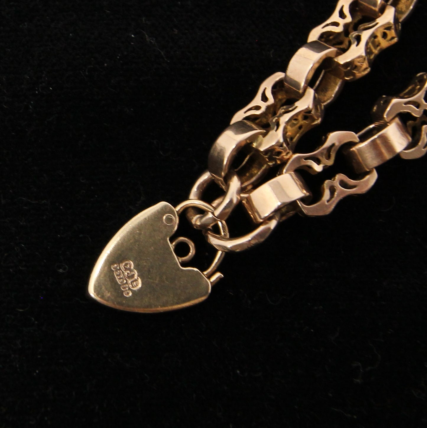 Antique Victorian Solid 9ct 9k Gold Fancy Belcher Chain Bracelet Extender Heart Padlock 7.75''