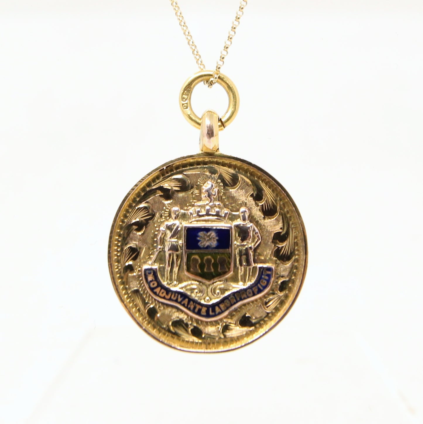 Antique 1853 English Hallmarked Solid 9ct 9k Gold 18ct Gilded Blue Enamel Watch Fob Medallion Pendant