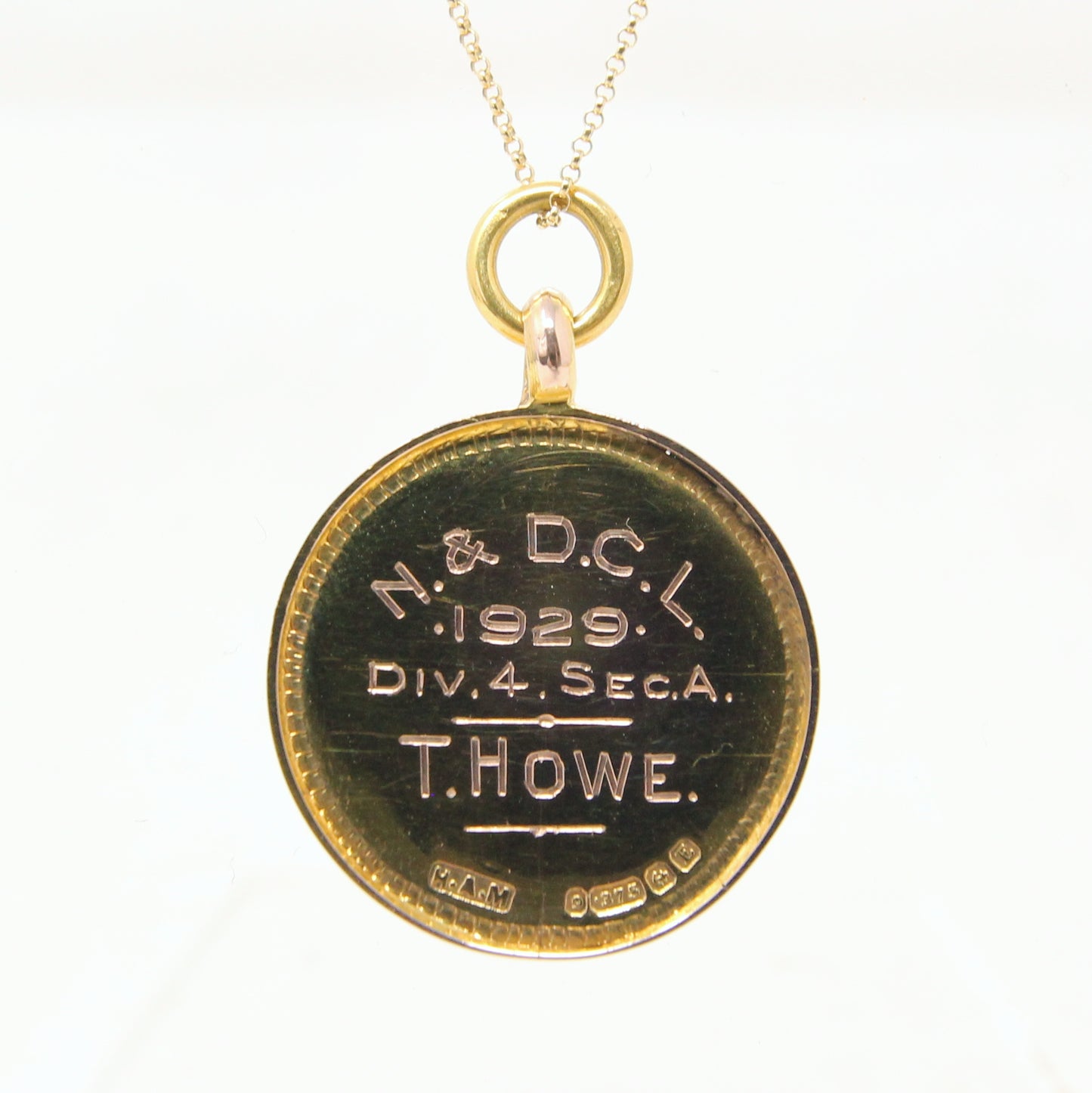 Antique 1853 English Hallmarked Solid 9ct 9k Gold 18ct Gilded Blue Enamel Watch Fob Medallion Pendant