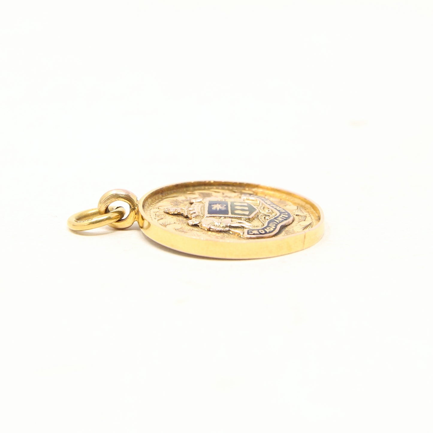 Antique 1853 English Hallmarked Solid 9ct 9k Gold 18ct Gilded Blue Enamel Watch Fob Medallion Pendant