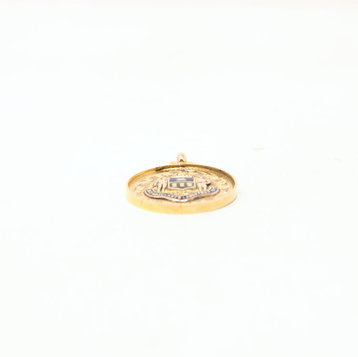 Antique 1853 English Hallmarked Solid 9ct 9k Gold 18ct Gilded Blue Enamel Watch Fob Medallion Pendant