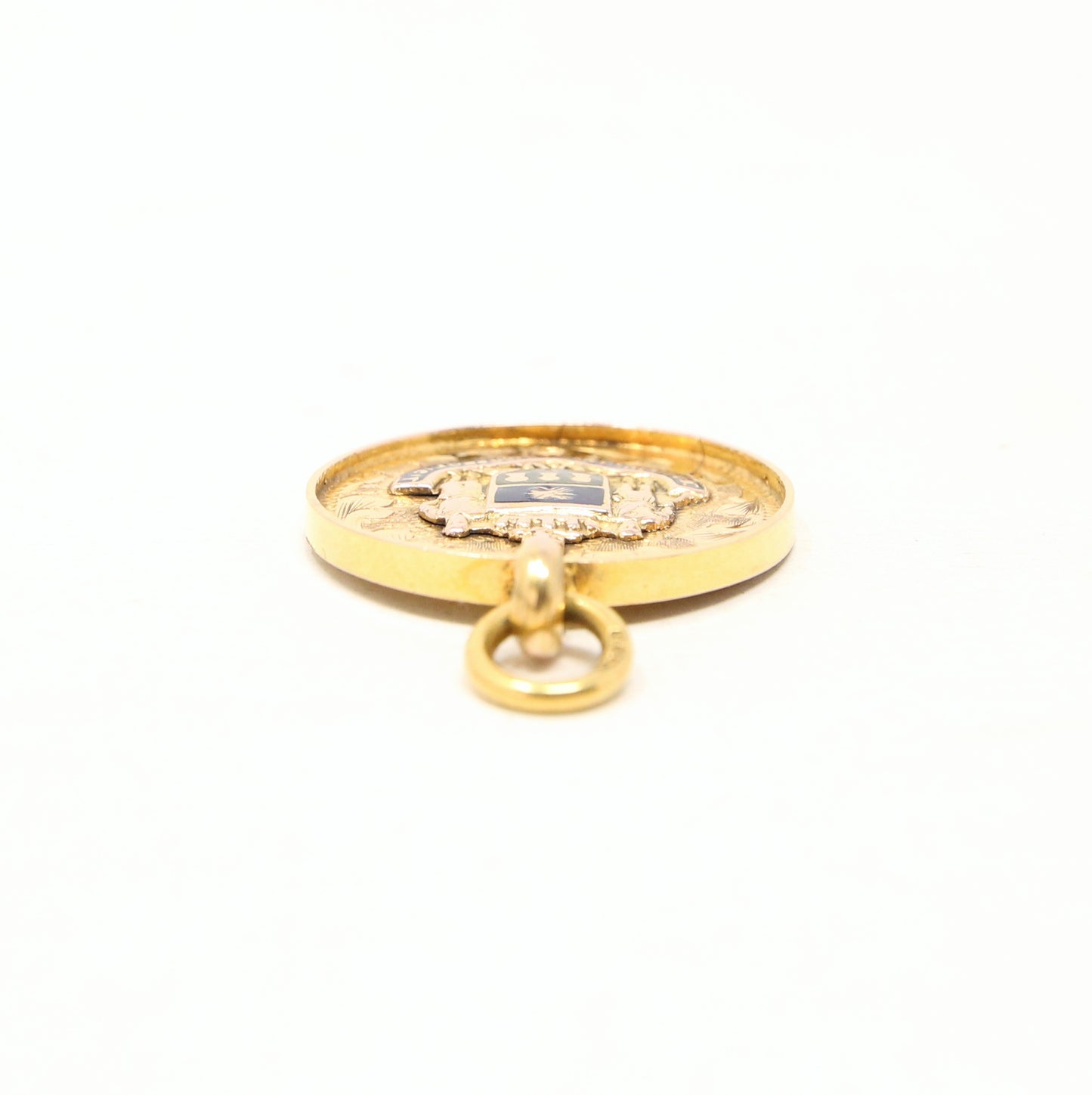 Antique 1853 English Hallmarked Solid 9ct 9k Gold 18ct Gilded Blue Enamel Watch Fob Medallion Pendant