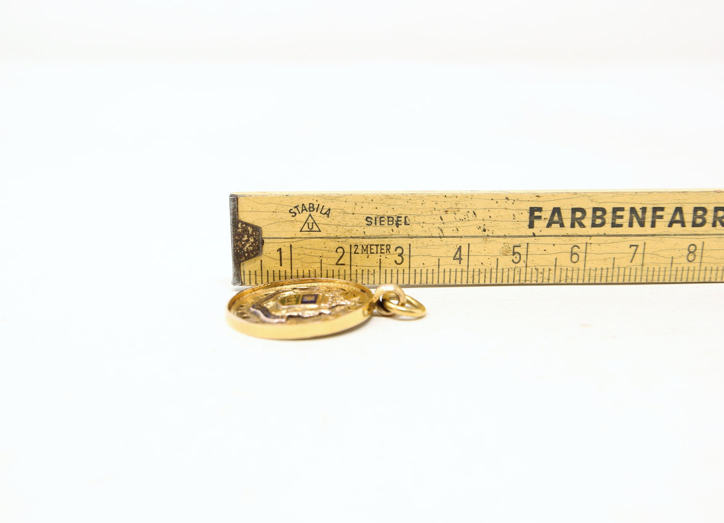 Antique 1853 English Hallmarked Solid 9ct 9k Gold 18ct Gilded Blue Enamel Watch Fob Medallion Pendant