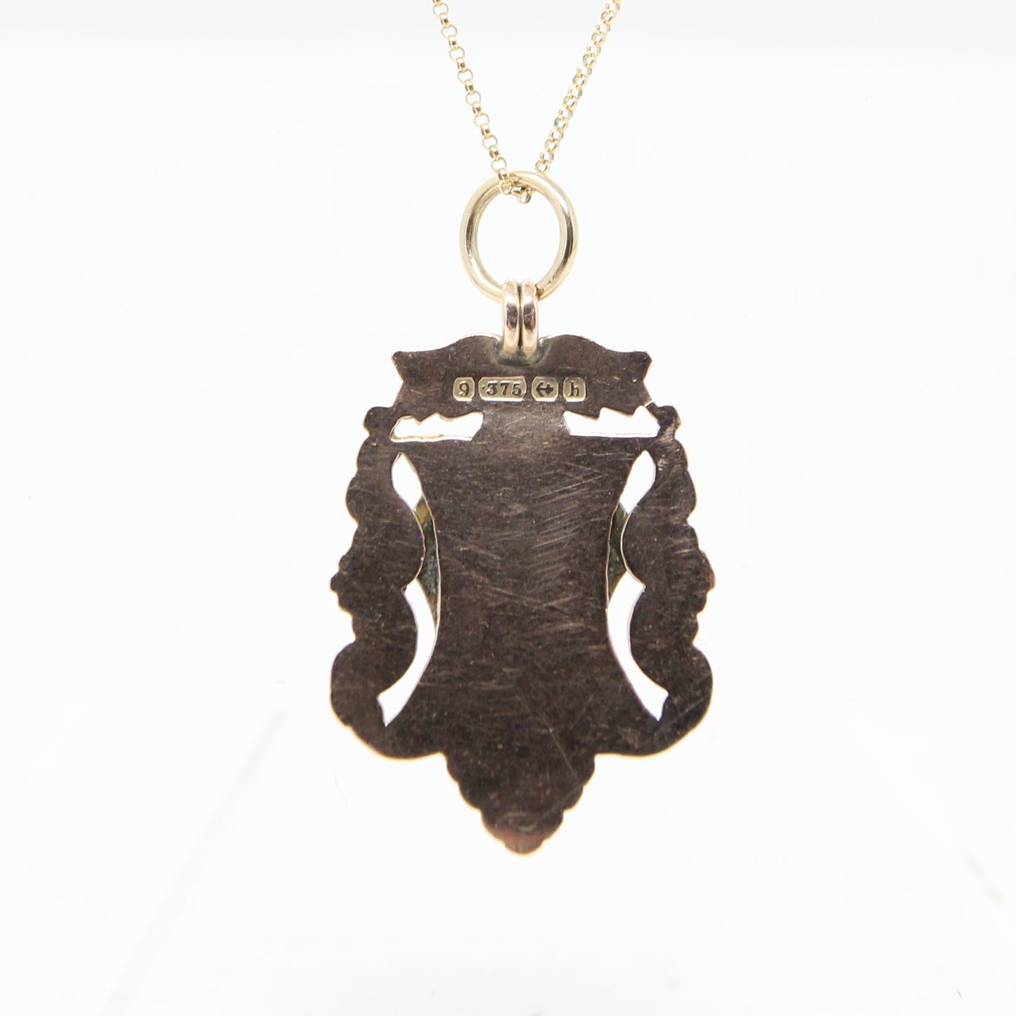 Antique 1907 English Hallmarked Solid 9ct 9k Rose Gold Shield Watch Fob Medallion Pendant