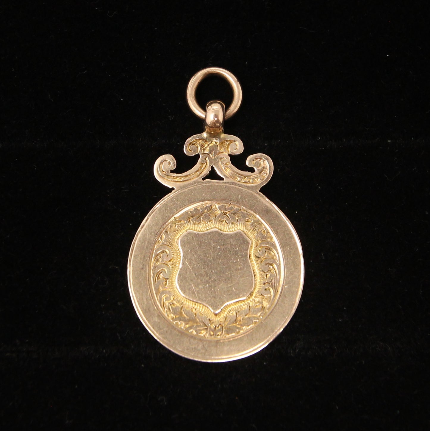 Antique 1919 English Hallmarked Solid 9ct 9k Gold Shield Watch Fob Medallion Pendant