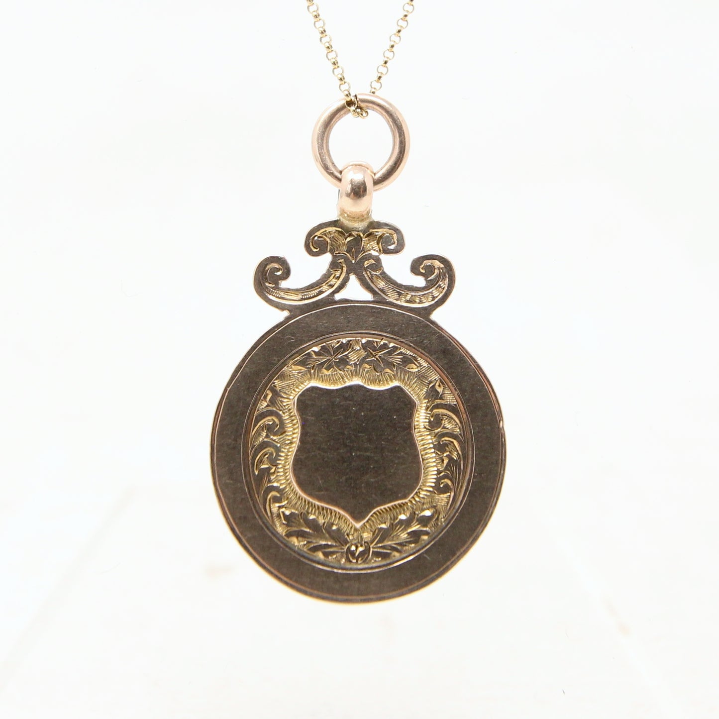 Antique 1919 English Hallmarked Solid 9ct 9k Gold Shield Watch Fob Medallion Pendant