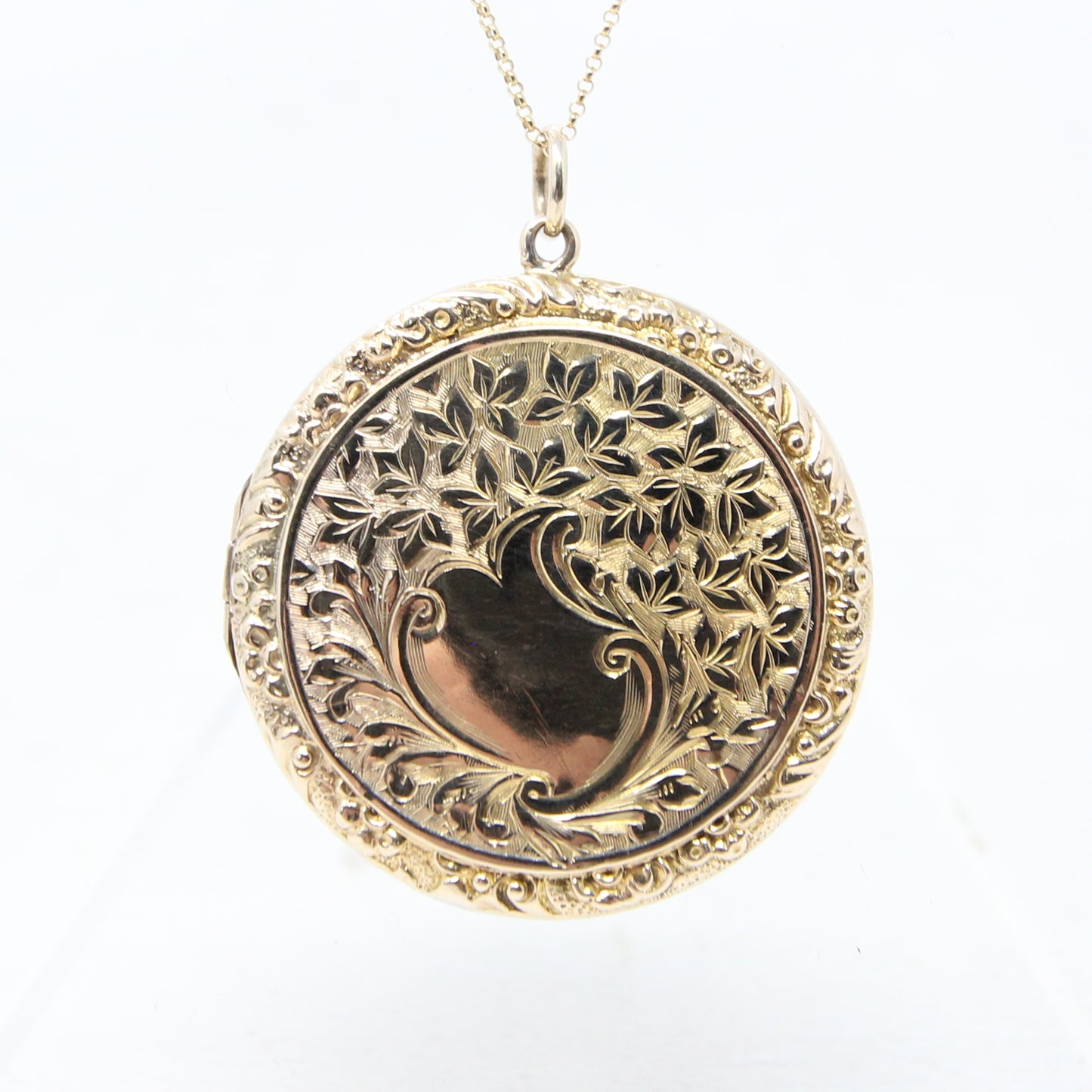 Antique 1914 English Hallmarked Solid 9ct 9k Gold Large Engraved Locket Pendant
