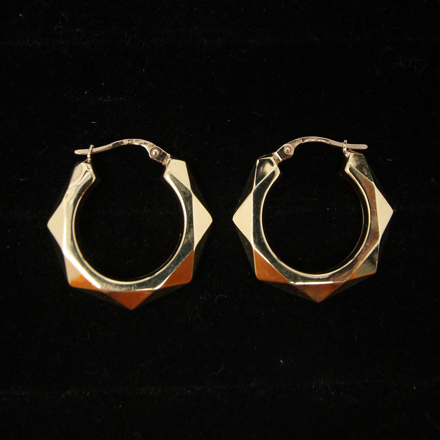 Vintage UnoAErre Hallmarked Solid 9ct 9k Gold Large Octagon Hoop Earrings Hoops 3.6g