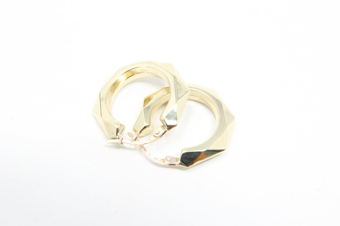 Vintage UnoAErre Hallmarked Solid 9ct 9k Gold Large Octagon Hoop Earrings Hoops 3.6g