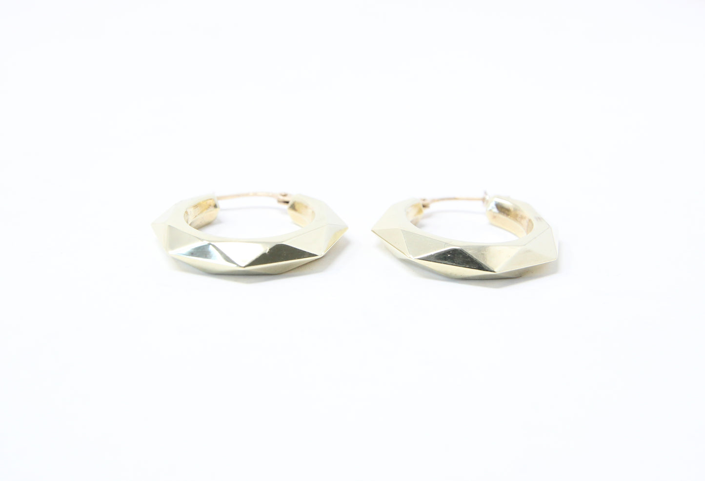Vintage UnoAErre Hallmarked Solid 9ct 9k Gold Large Octagon Hoop Earrings Hoops 3.6g