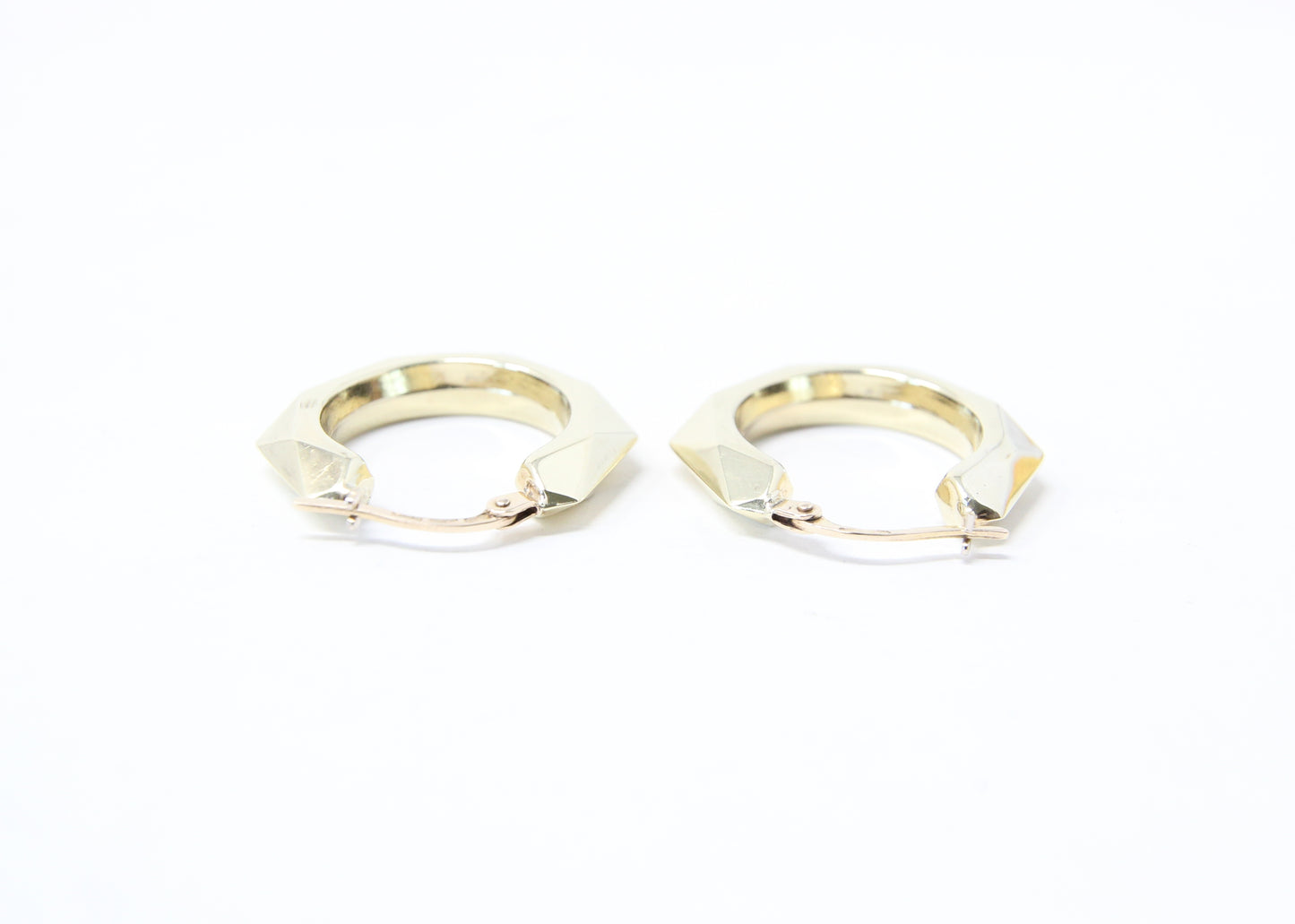 Vintage UnoAErre Hallmarked Solid 9ct 9k Gold Large Octagon Hoop Earrings Hoops 3.6g