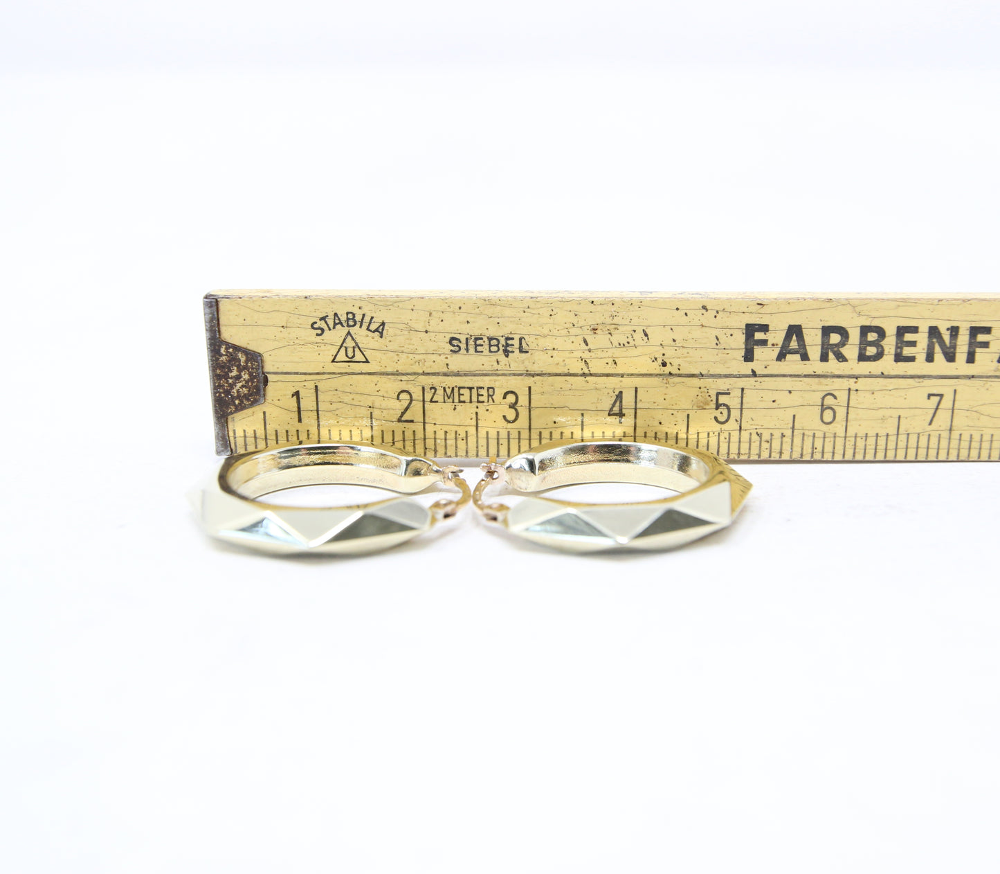 Vintage UnoAErre Hallmarked Solid 9ct 9k Gold Large Octagon Hoop Earrings Hoops 3.6g