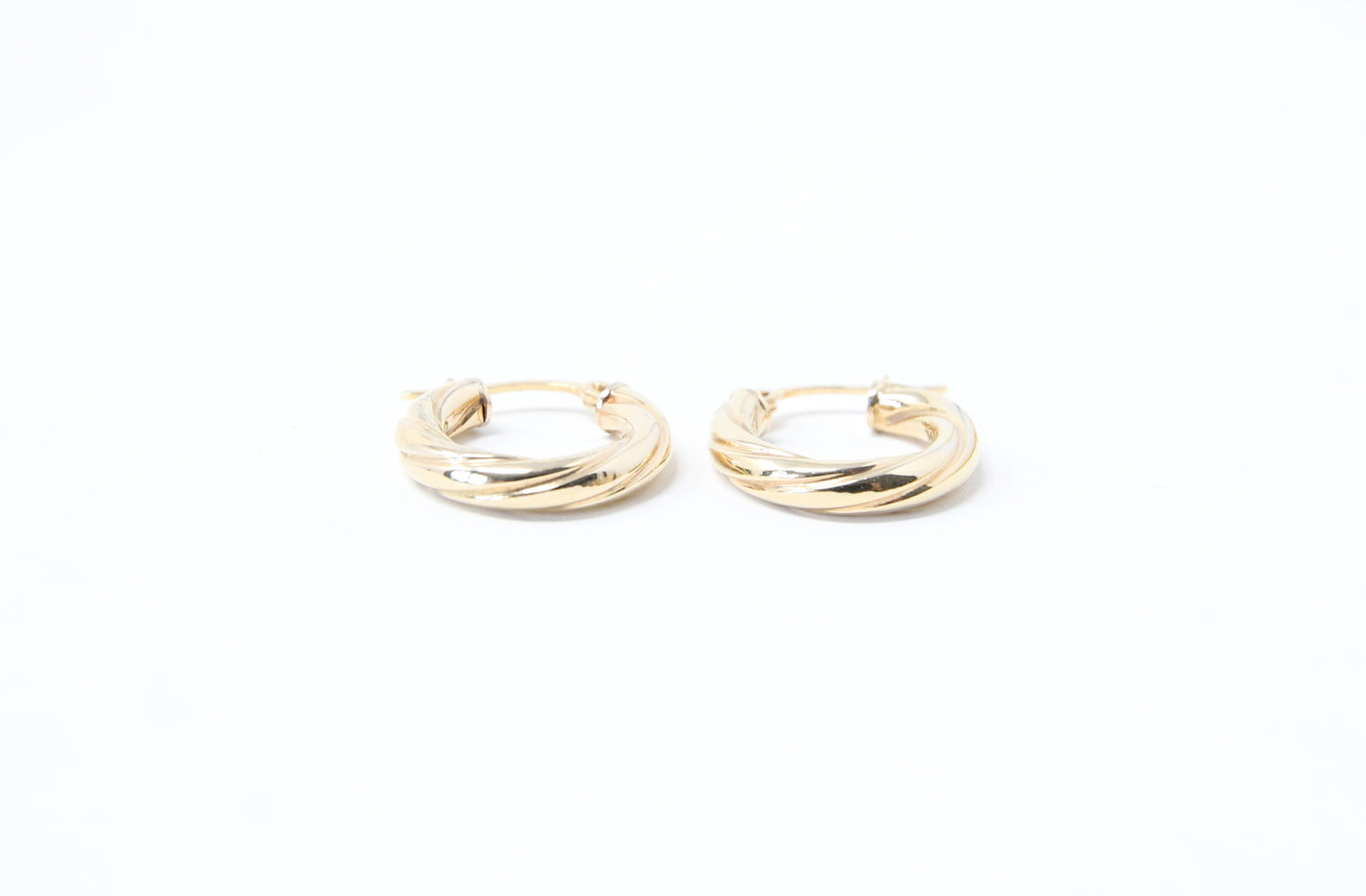 Vintage UnoAErre Hallmarked Solid 9ct 9k Gold Twisted Hoop Huggie Earrings Hoops