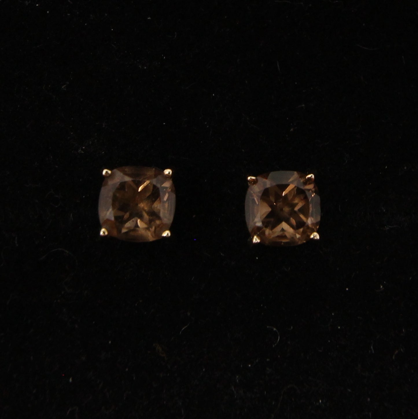 Vintage Hallmarked Solid 9ct 9k Gold 1.5Ct Smoky Quartz Solitaire Stud Earrings