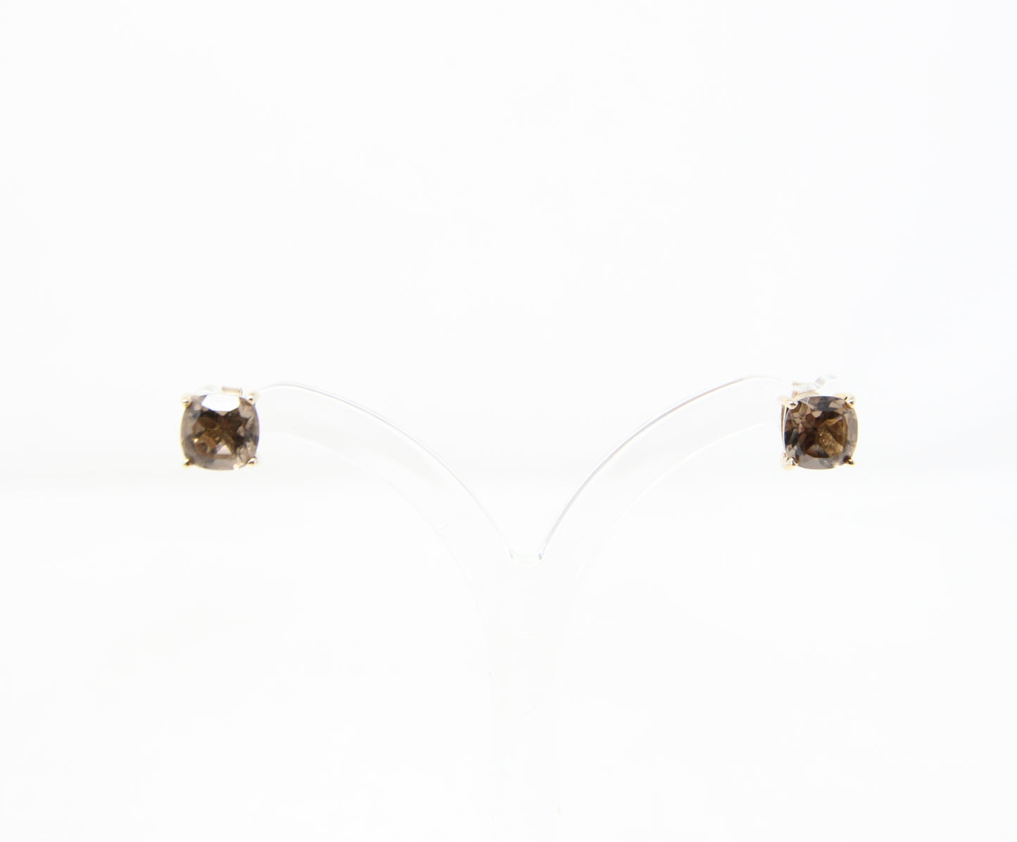 Vintage Hallmarked Solid 9ct 9k Gold 1.5Ct Smoky Quartz Solitaire Stud Earrings