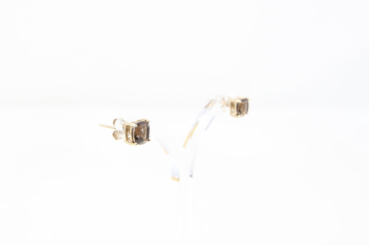 Vintage Hallmarked Solid 9ct 9k Gold 1.5Ct Smoky Quartz Solitaire Stud Earrings
