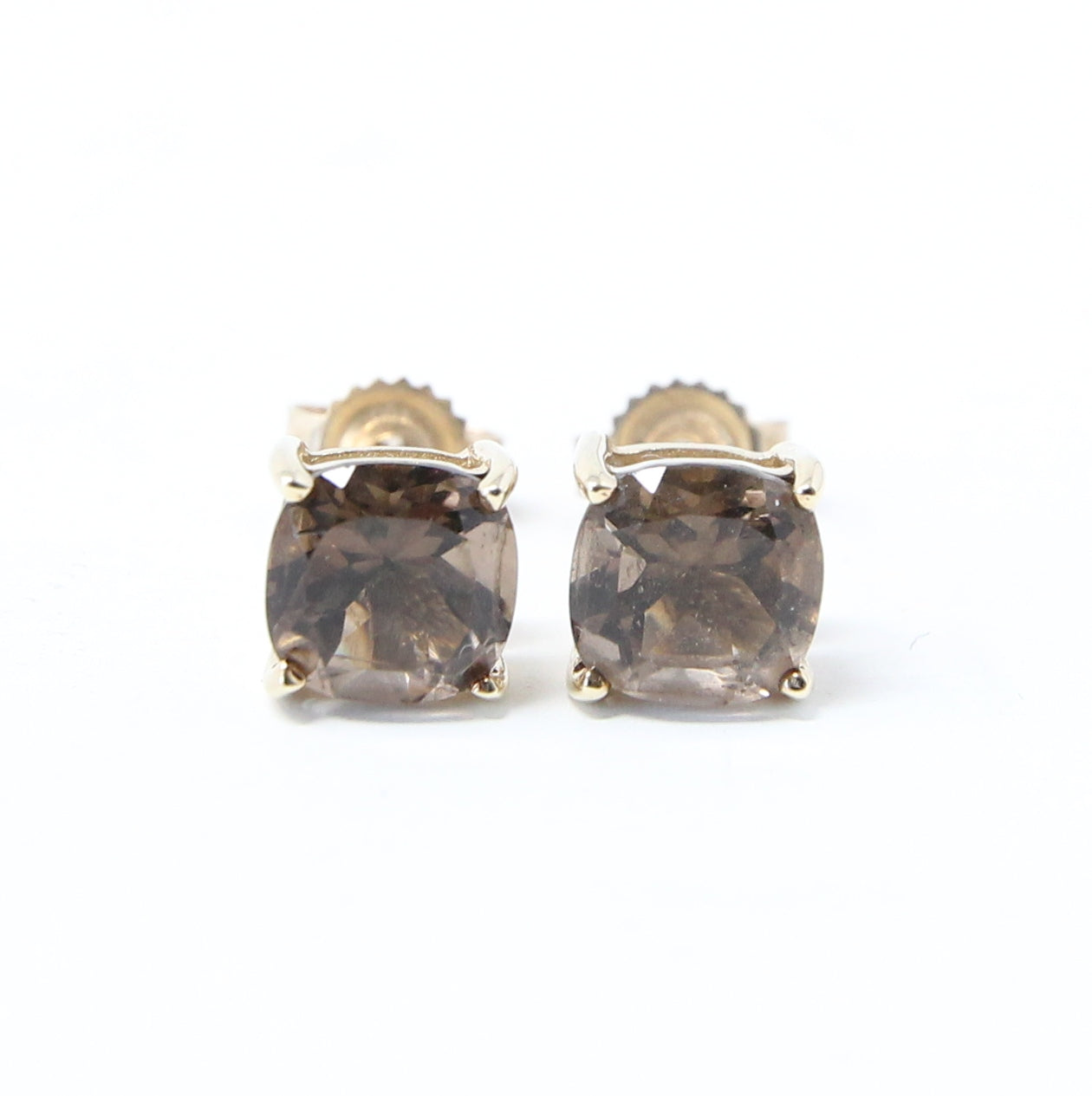 Vintage Hallmarked Solid 9ct 9k Gold 1.5Ct Smoky Quartz Solitaire Stud Earrings