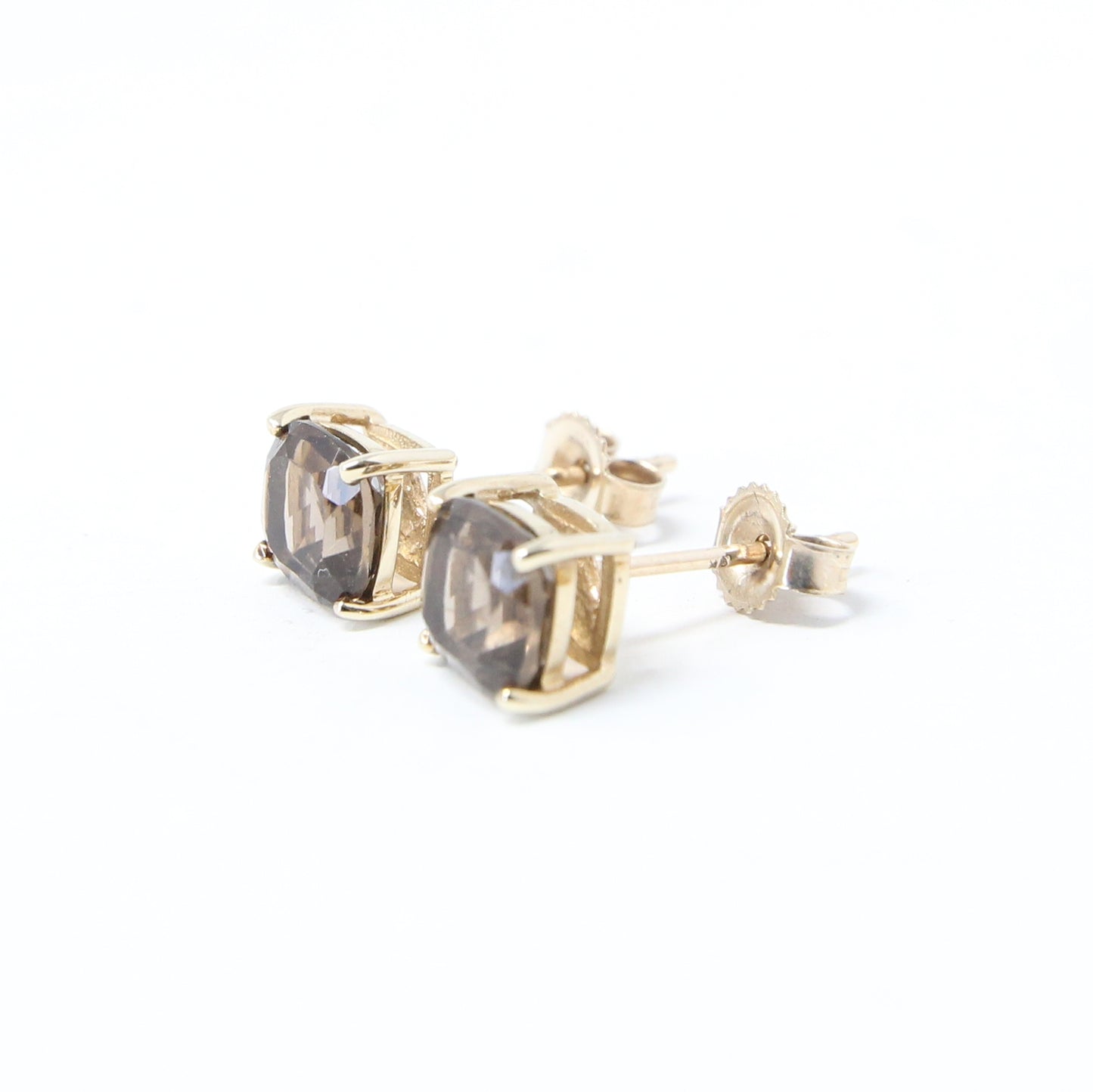 Vintage Hallmarked Solid 9ct 9k Gold 1.5Ct Smoky Quartz Solitaire Stud Earrings