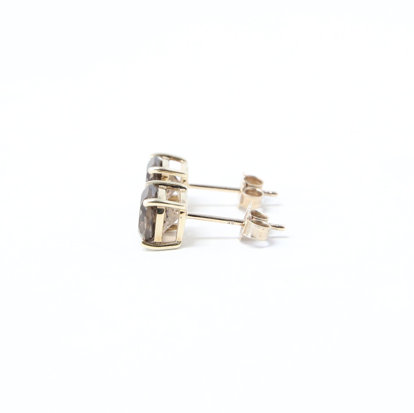 Vintage Hallmarked Solid 9ct 9k Gold 1.5Ct Smoky Quartz Solitaire Stud Earrings