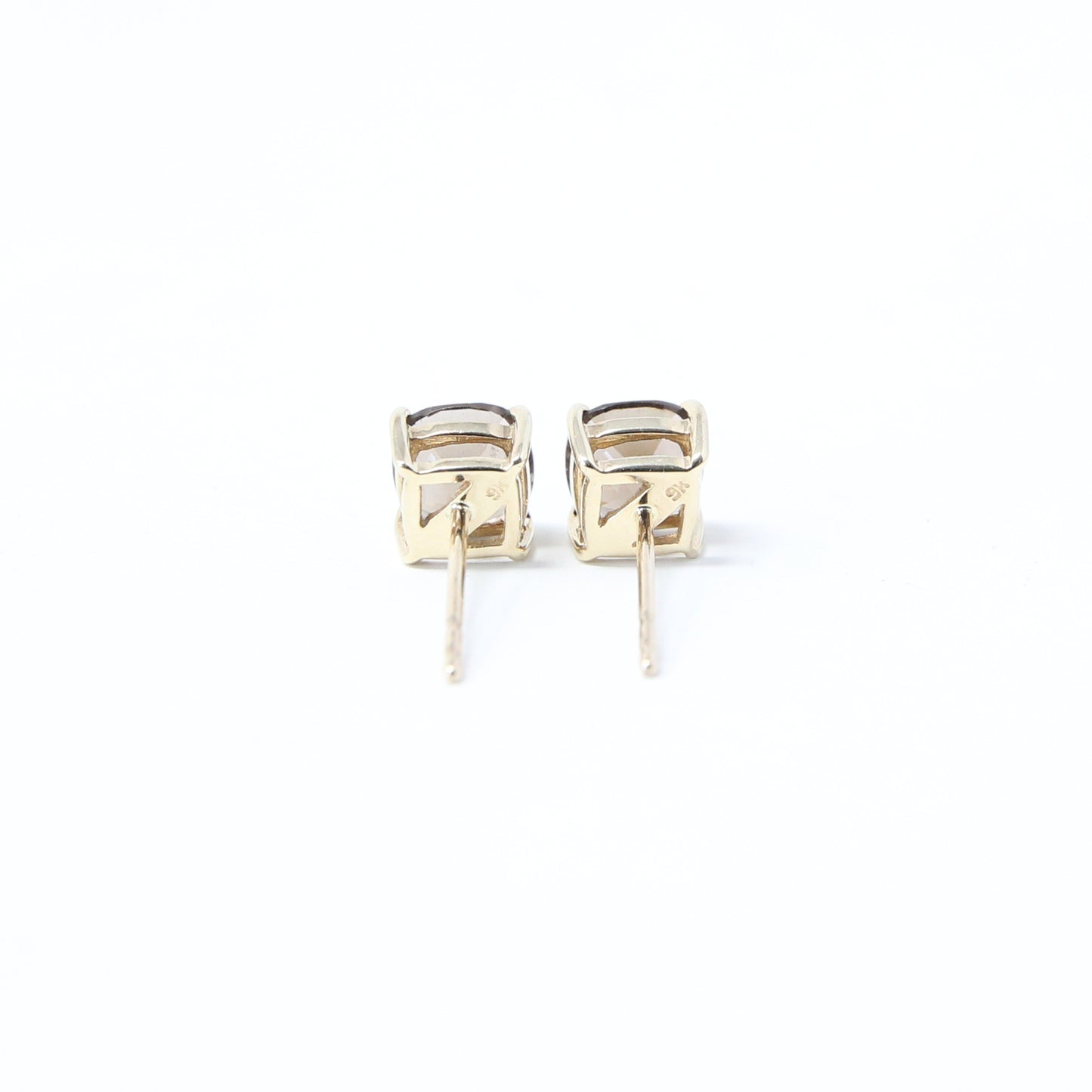 Vintage Hallmarked Solid 9ct 9k Gold 1.5Ct Smoky Quartz Solitaire Stud Earrings