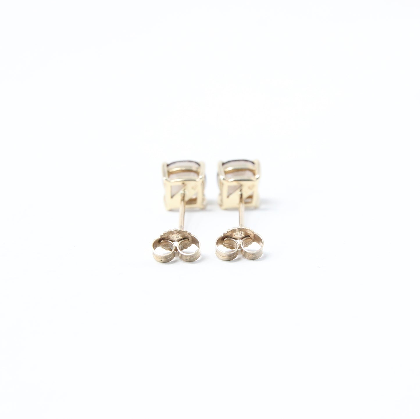 Vintage Hallmarked Solid 9ct 9k Gold 1.5Ct Smoky Quartz Solitaire Stud Earrings