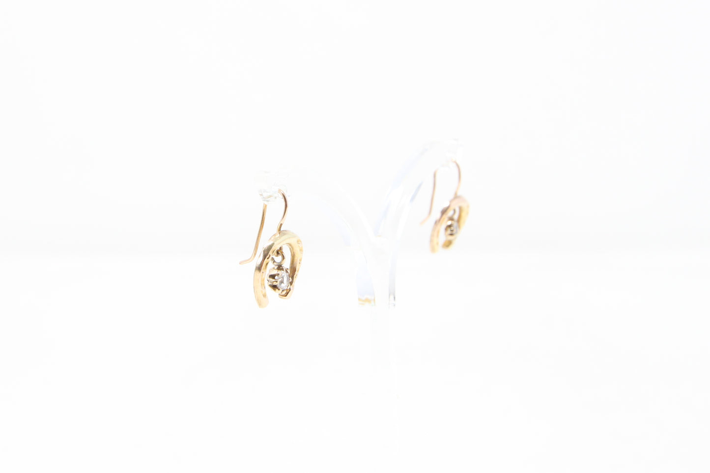 Vintage Solid 9ct 9k Gold Horse Shoe Glass Crystal Hook Earrings