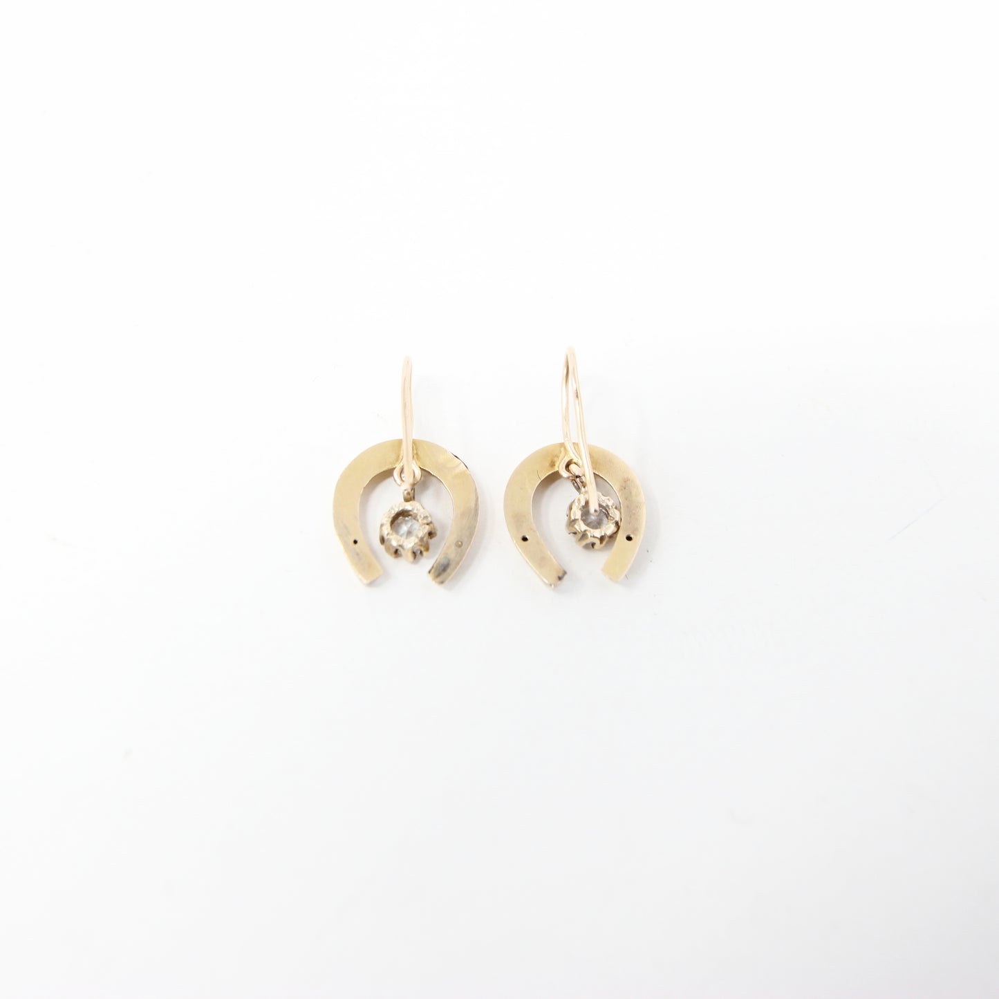 Vintage Solid 9ct 9k Gold Horse Shoe Glass Crystal Hook Earrings