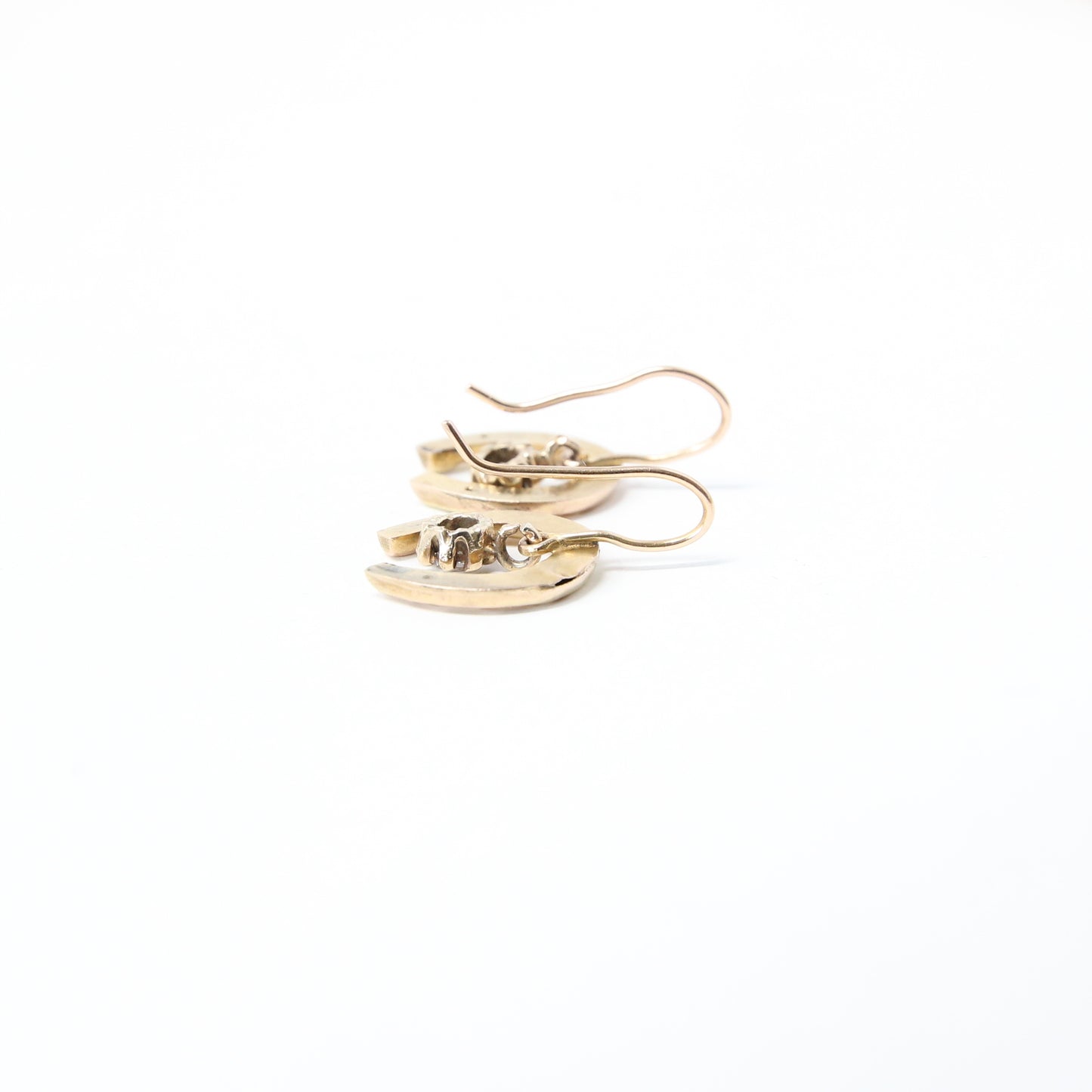 Vintage Solid 9ct 9k Gold Horse Shoe Glass Crystal Hook Earrings