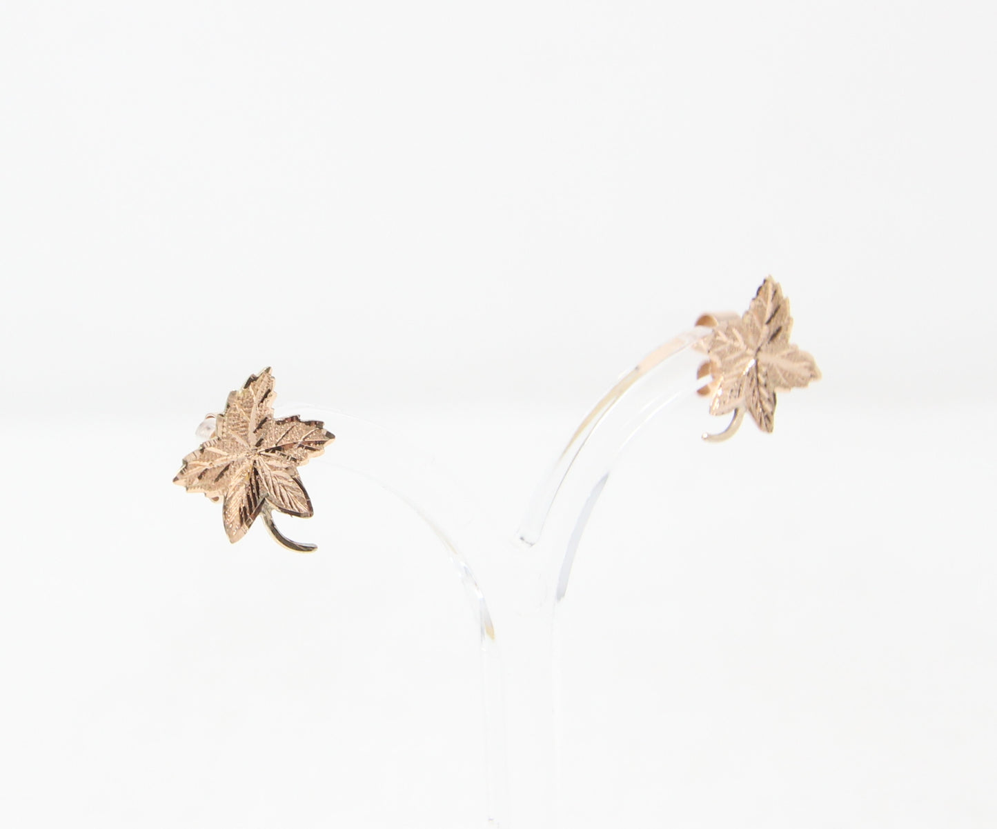 Vintage Hallmarked Solid 14ct 14k Rose Gold 585 Maple Leaf Stud Earrings