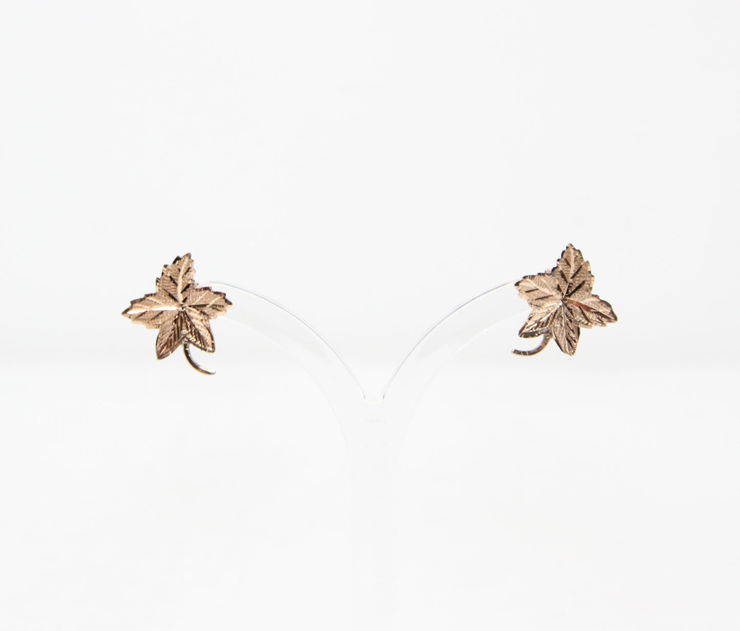 Vintage Hallmarked Solid 14ct 14k Rose Gold 585 Maple Leaf Stud Earrings