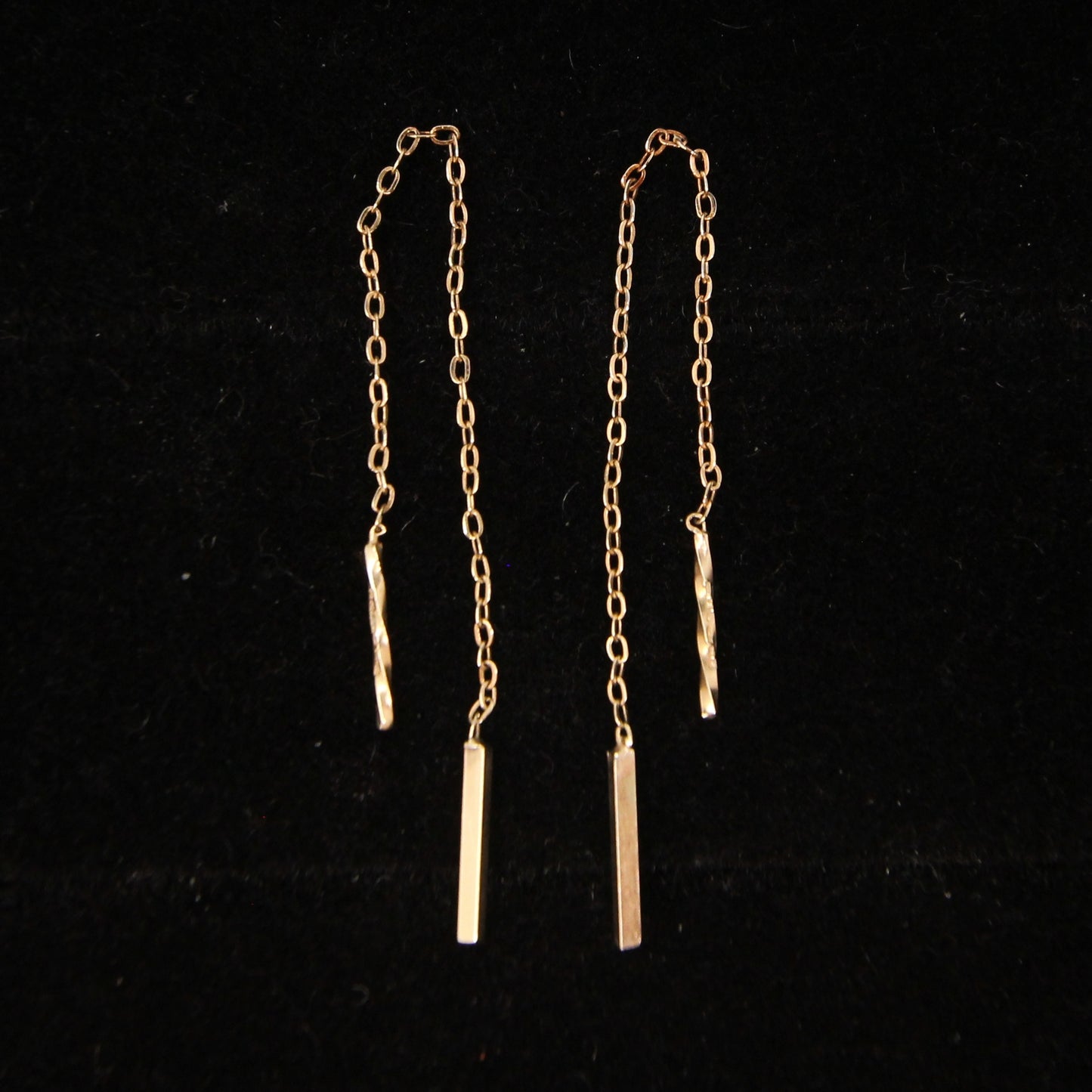 Vintage 1985 Hallmarked Solid 9ct 9k Gold Threader Cable Chain Drop Earrings