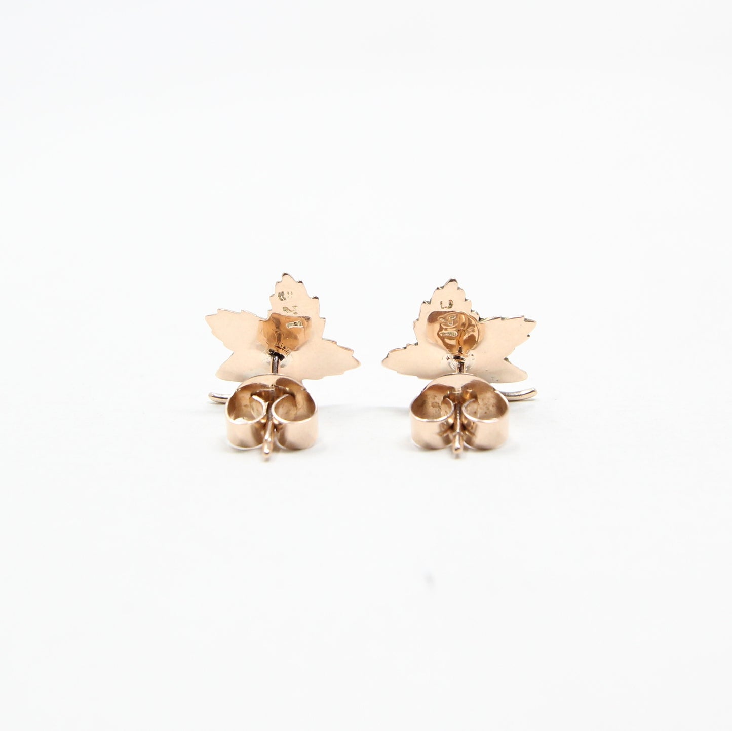 Vintage Hallmarked Solid 14ct 14k Rose Gold 585 Maple Leaf Stud Earrings