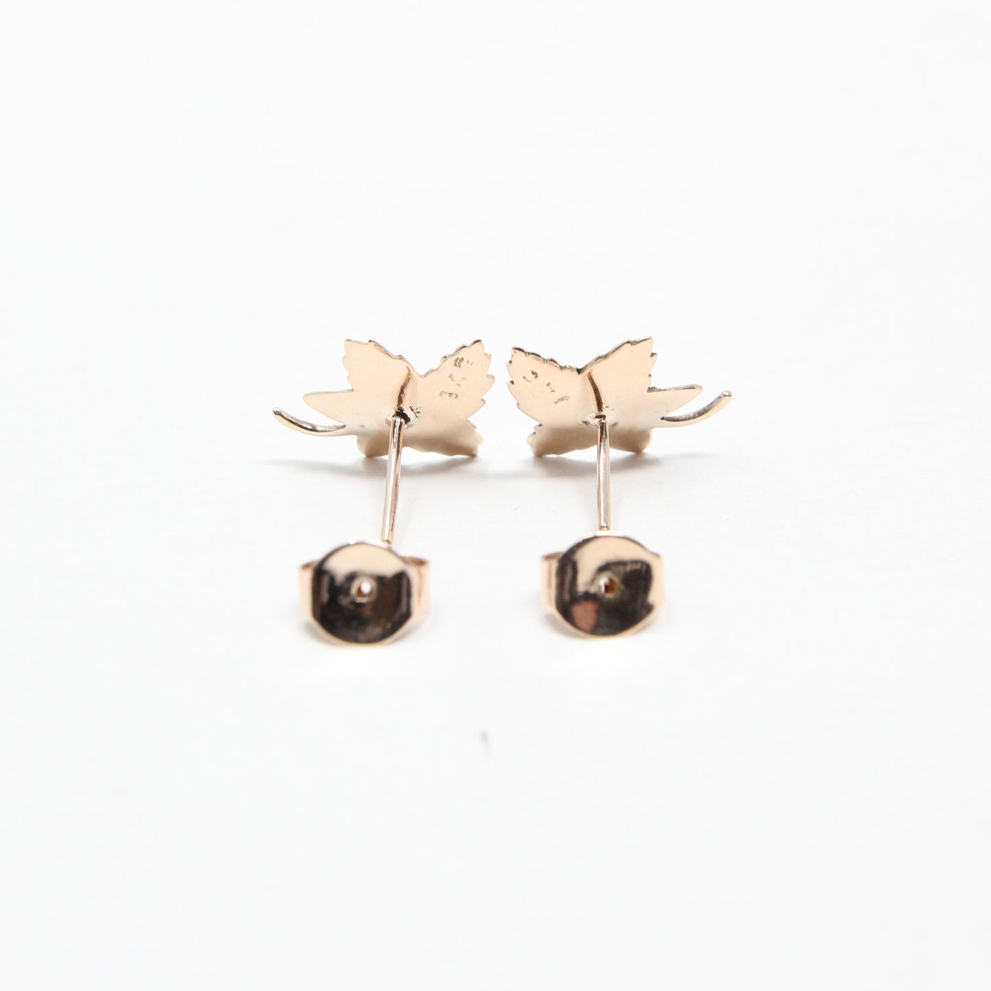 Vintage Hallmarked Solid 14ct 14k Rose Gold 585 Maple Leaf Stud Earrings