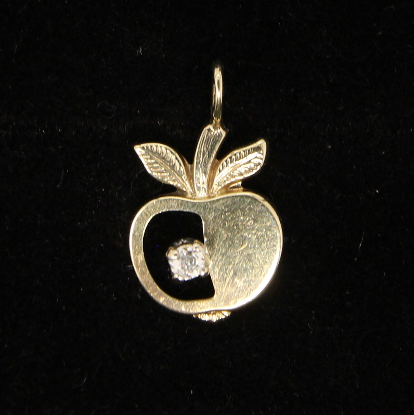 Vintage 1978 English Hallmarked Solid 9ct Gold Diamond Apple Pendant