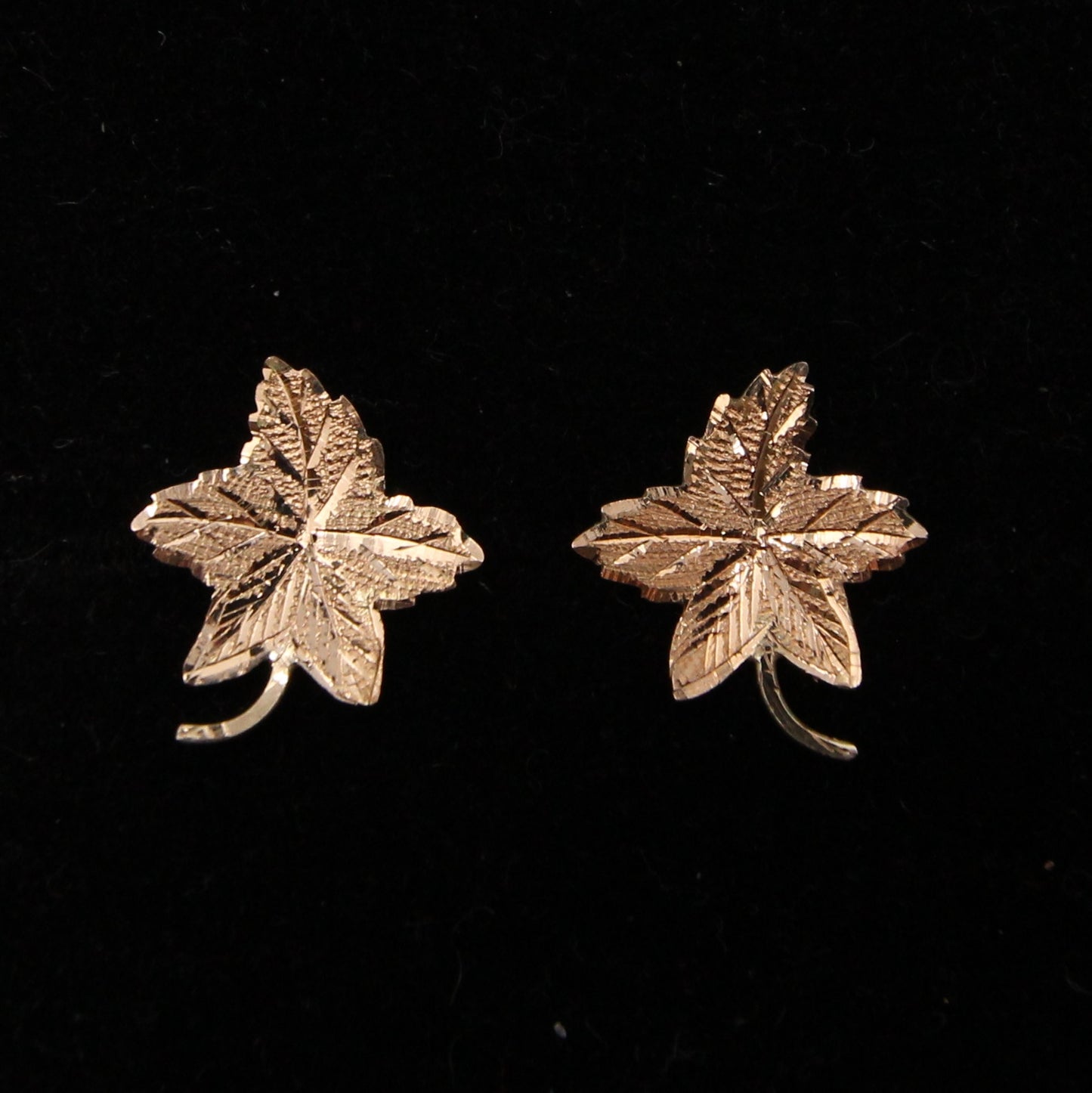 Vintage Hallmarked Solid 14ct 14k Rose Gold 585 Maple Leaf Stud Earrings