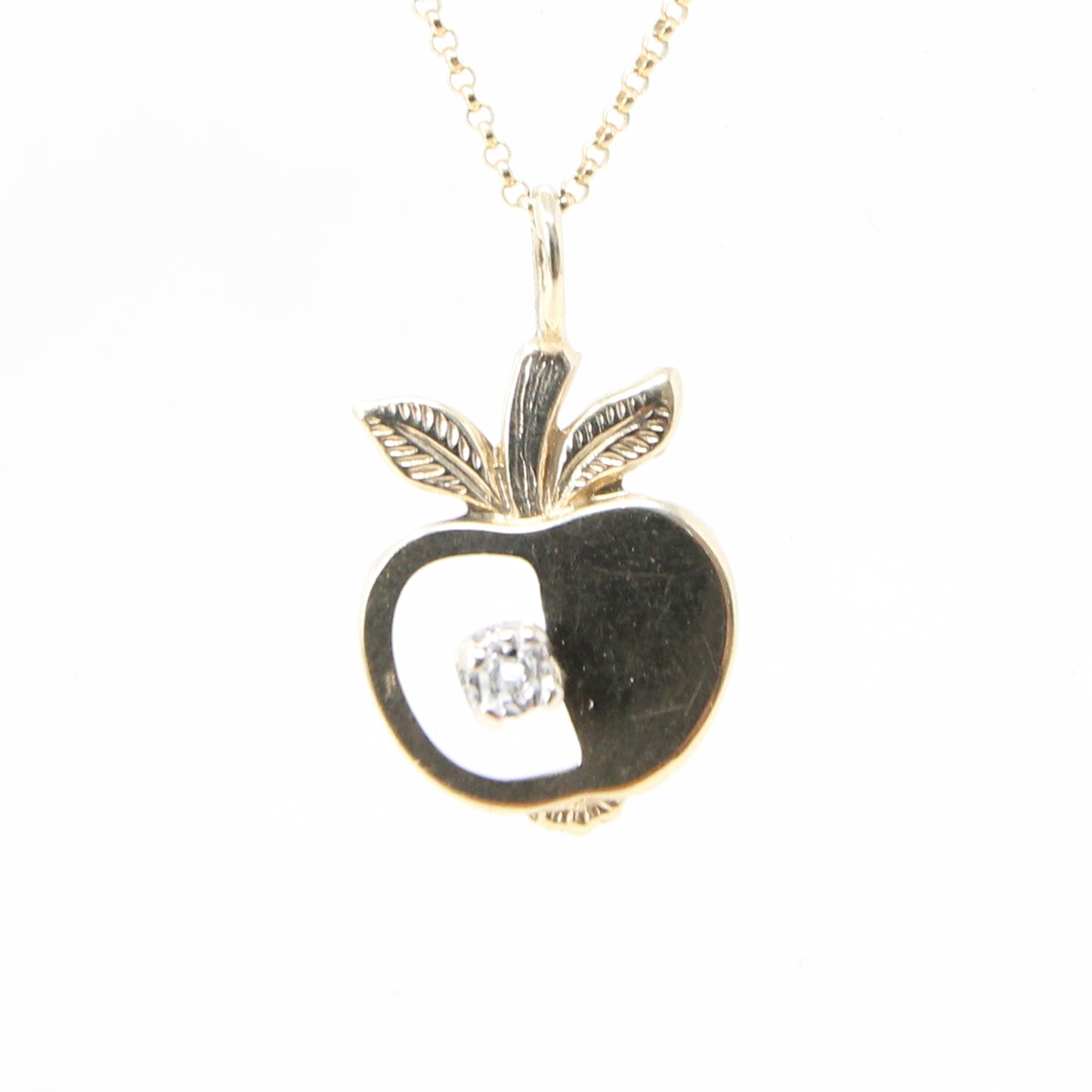 Vintage 1978 English Hallmarked Solid 9ct Gold Diamond Apple Pendant