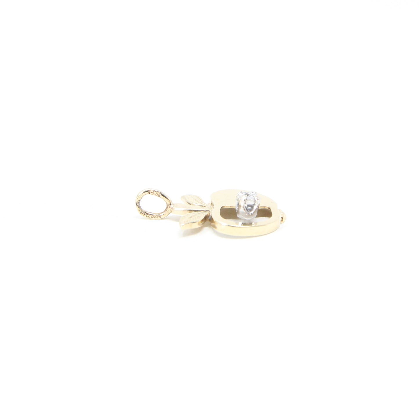 Vintage 1978 English Hallmarked Solid 9ct Gold Diamond Apple Pendant
