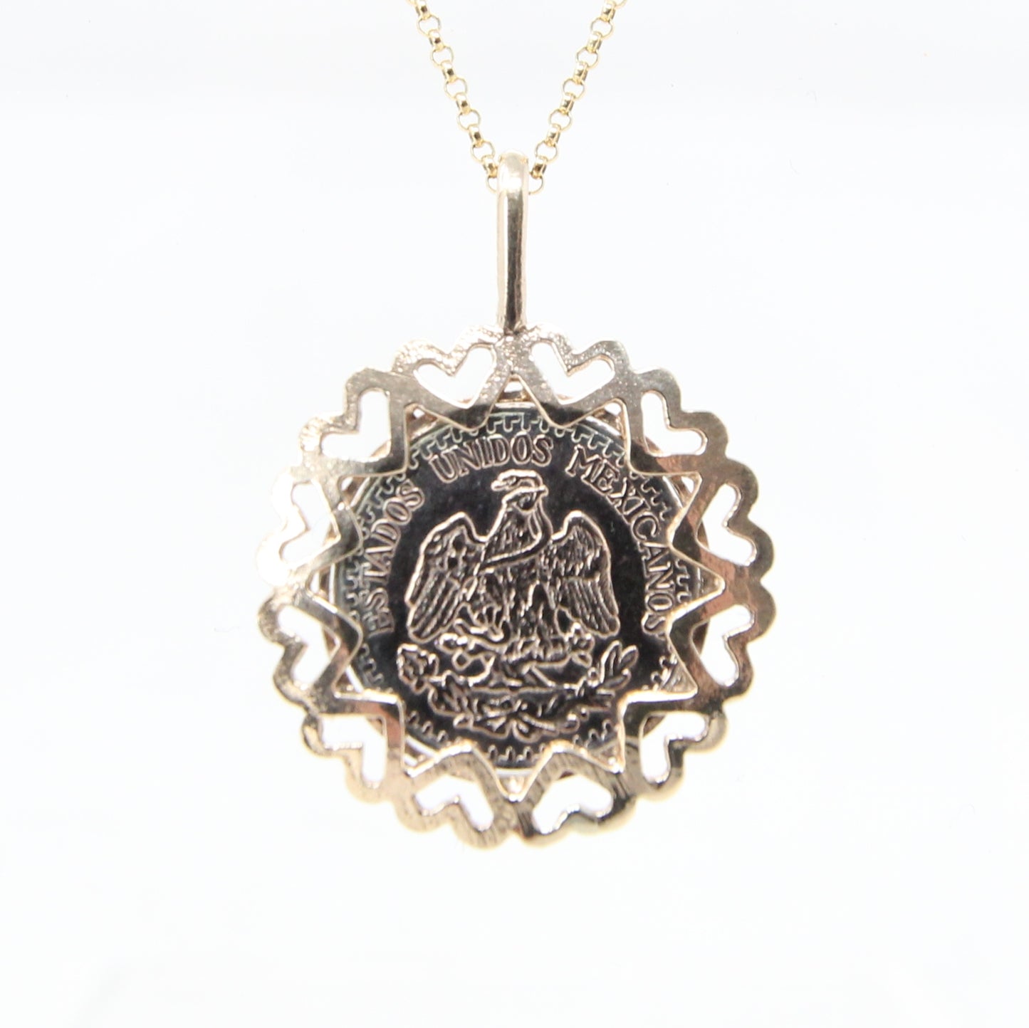 Vintage 1978 English Hallmarked Solid 9ct Gold 1945 Dos Pesos Coin Medallion Pendant