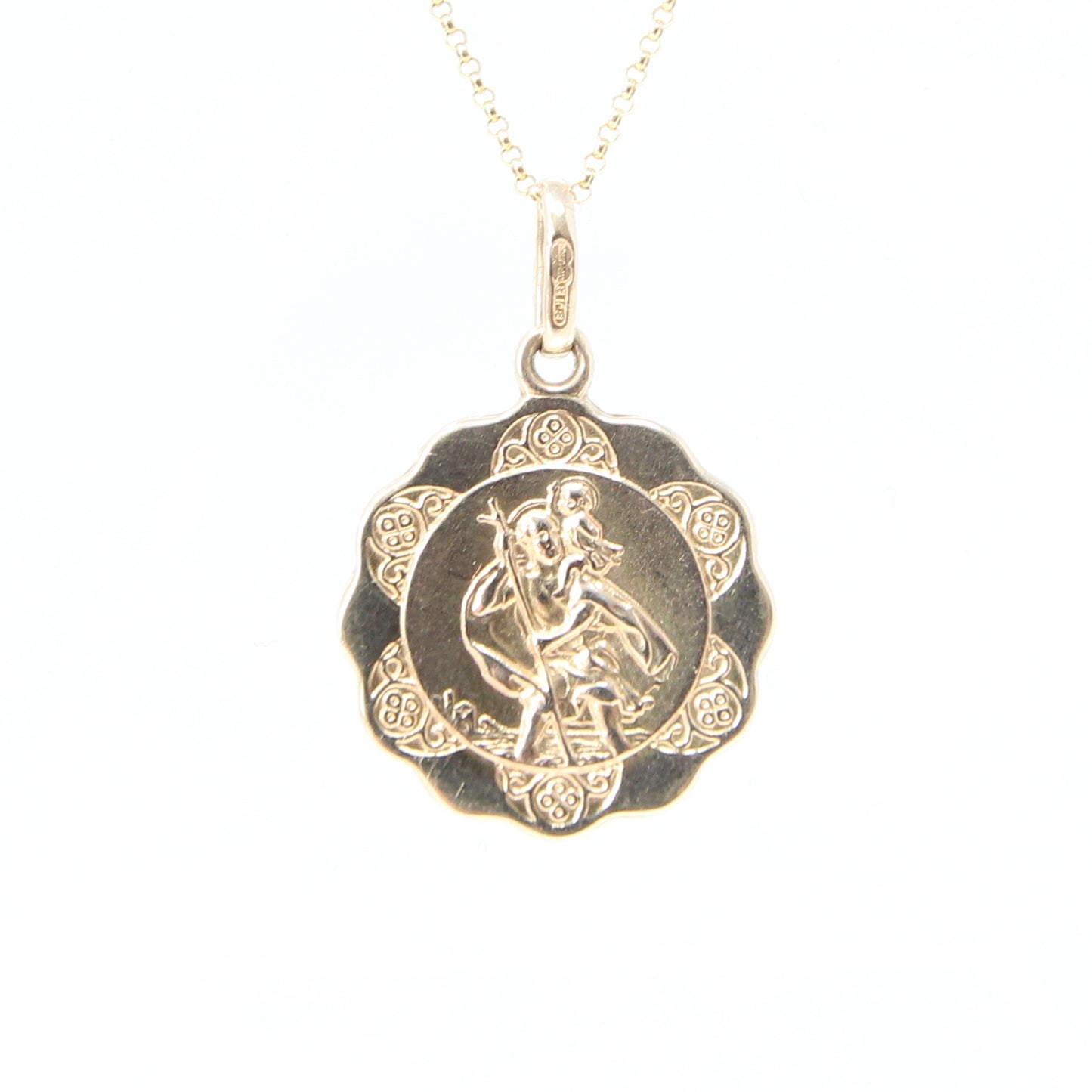 Vintage UnoAErre 1986 Hallmarked Solid 9ct 9k Gold St Christopher Coin Medallion Pendant